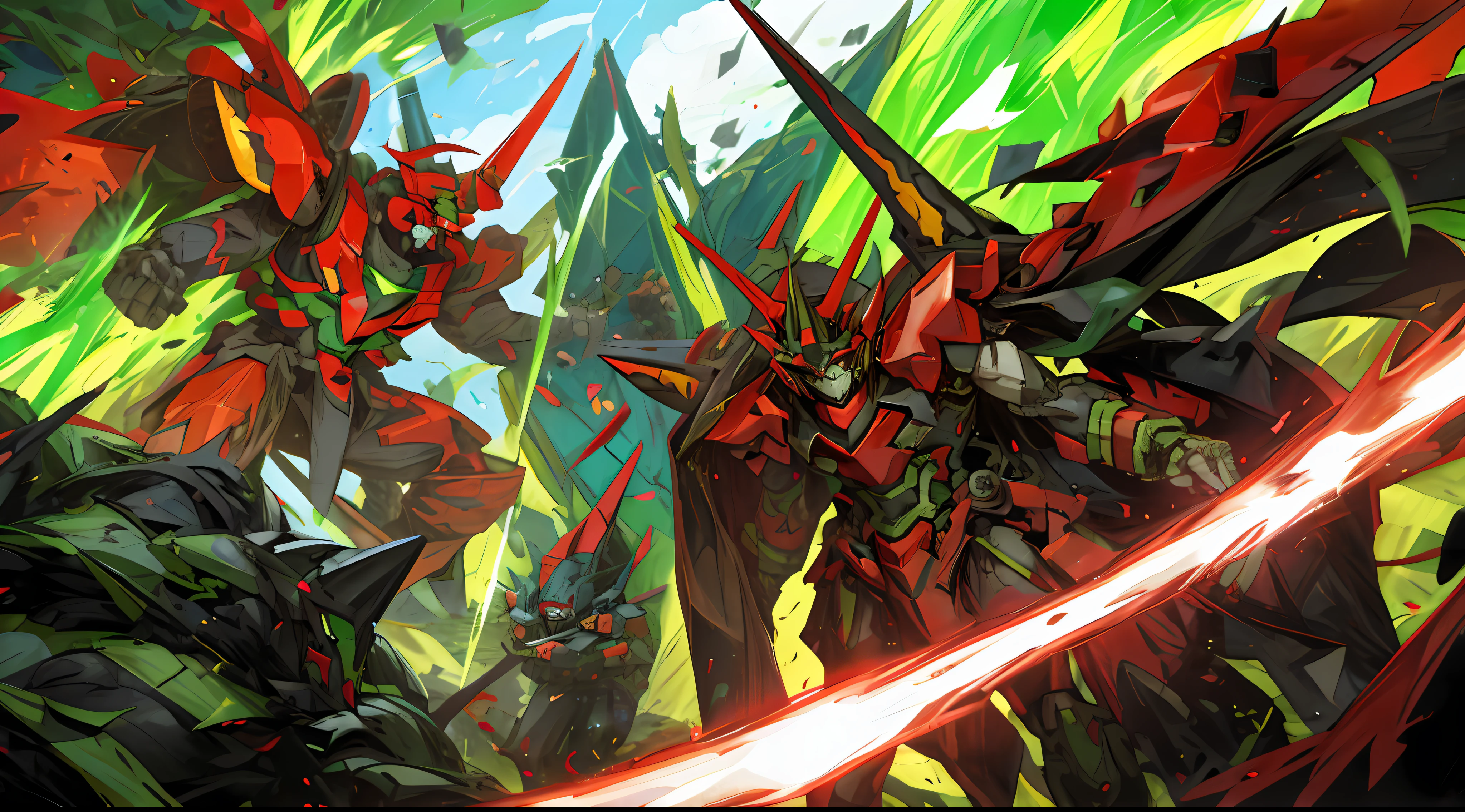 black and green, a gurren lagann mecha war in the cosmo