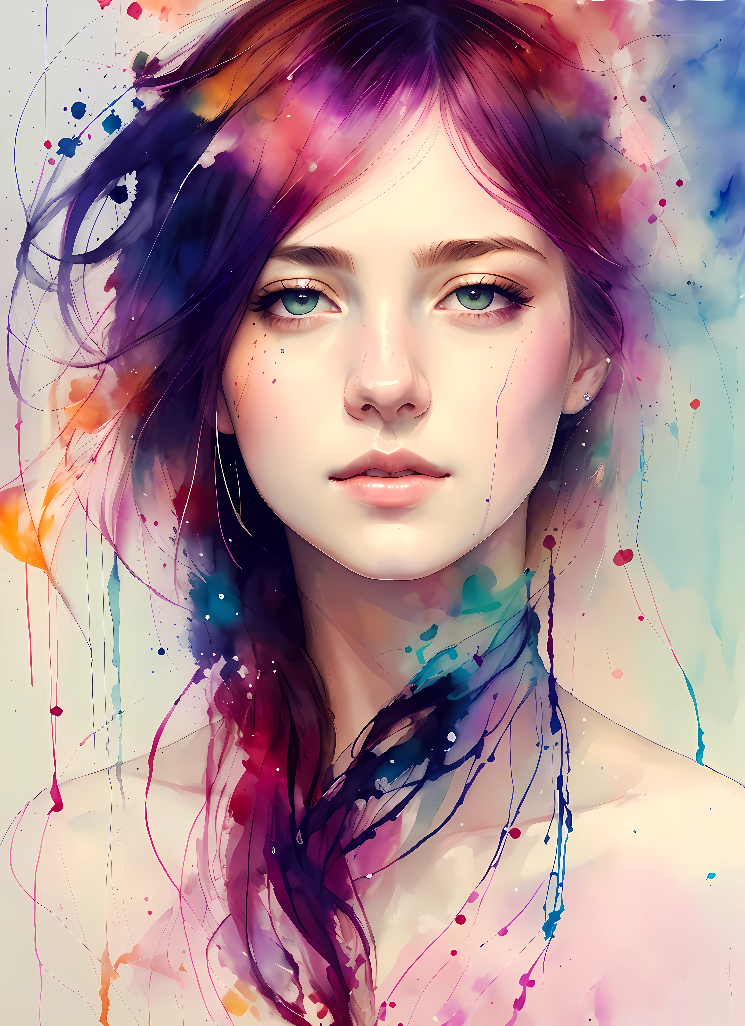 a painting by mse a woman by agnes cecile, luminous design, pastel colours, ink drips, autumn lights