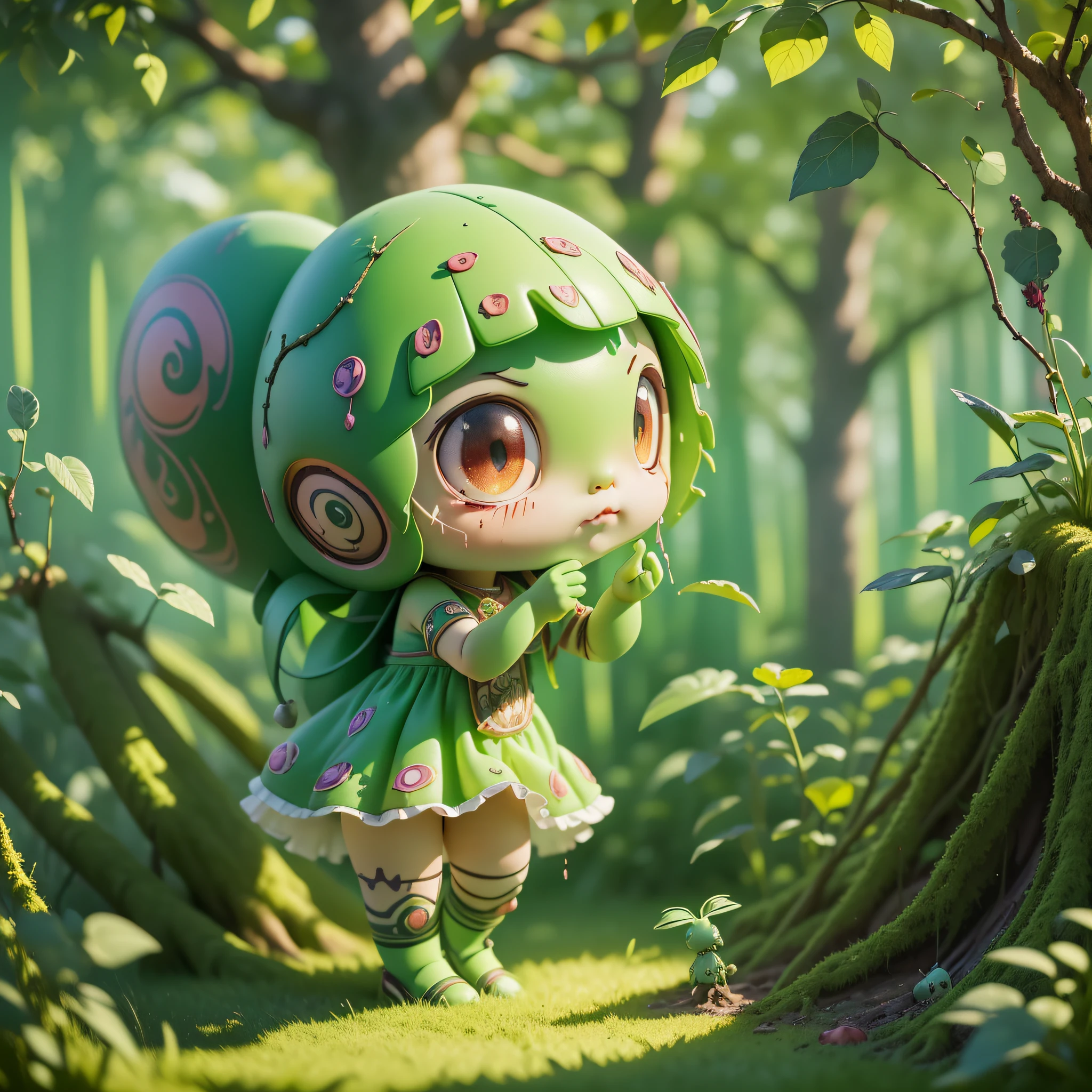 ((Best Quality)), ((Masterpiece), (Reality) , earth_spirit, melting_heart, bigbadejo alien_monster, backlight, sunlight, dress, little li, full body, slim, charming, tree vine, vineman, totem, tattoo, wound, bleeding, depth of field, blurred foreground, masterpiece, 8k, --v6