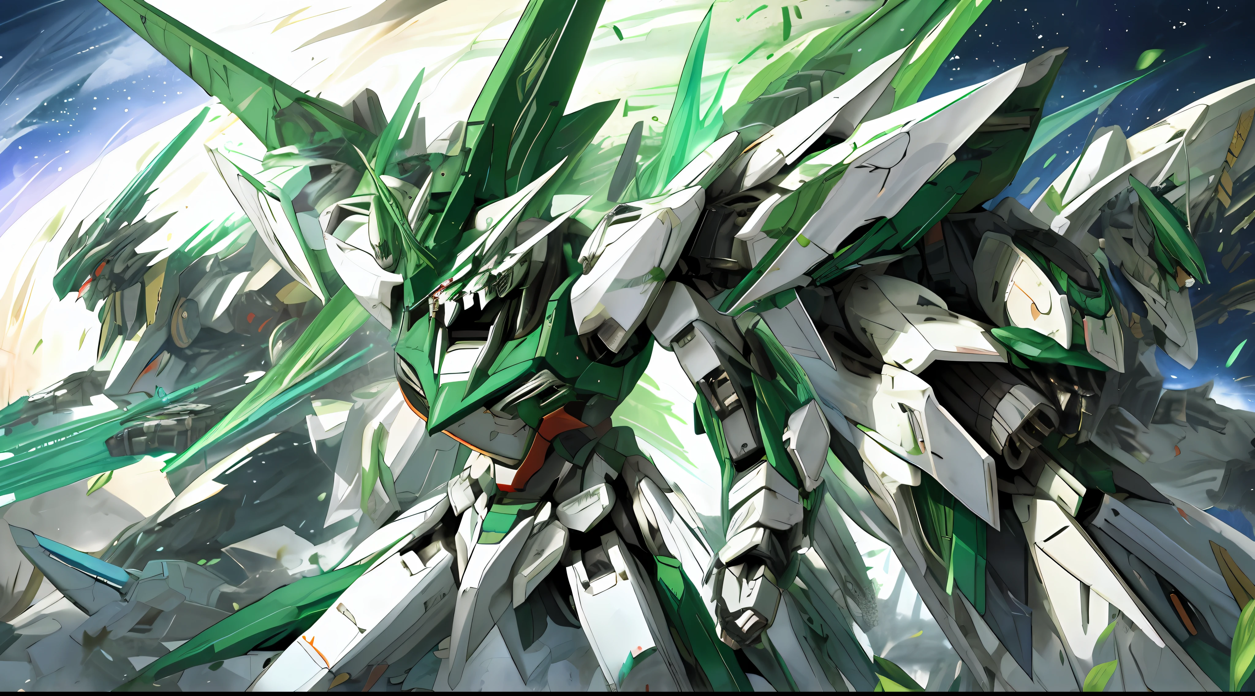 White and Green, a Mecha War in the Cosmos