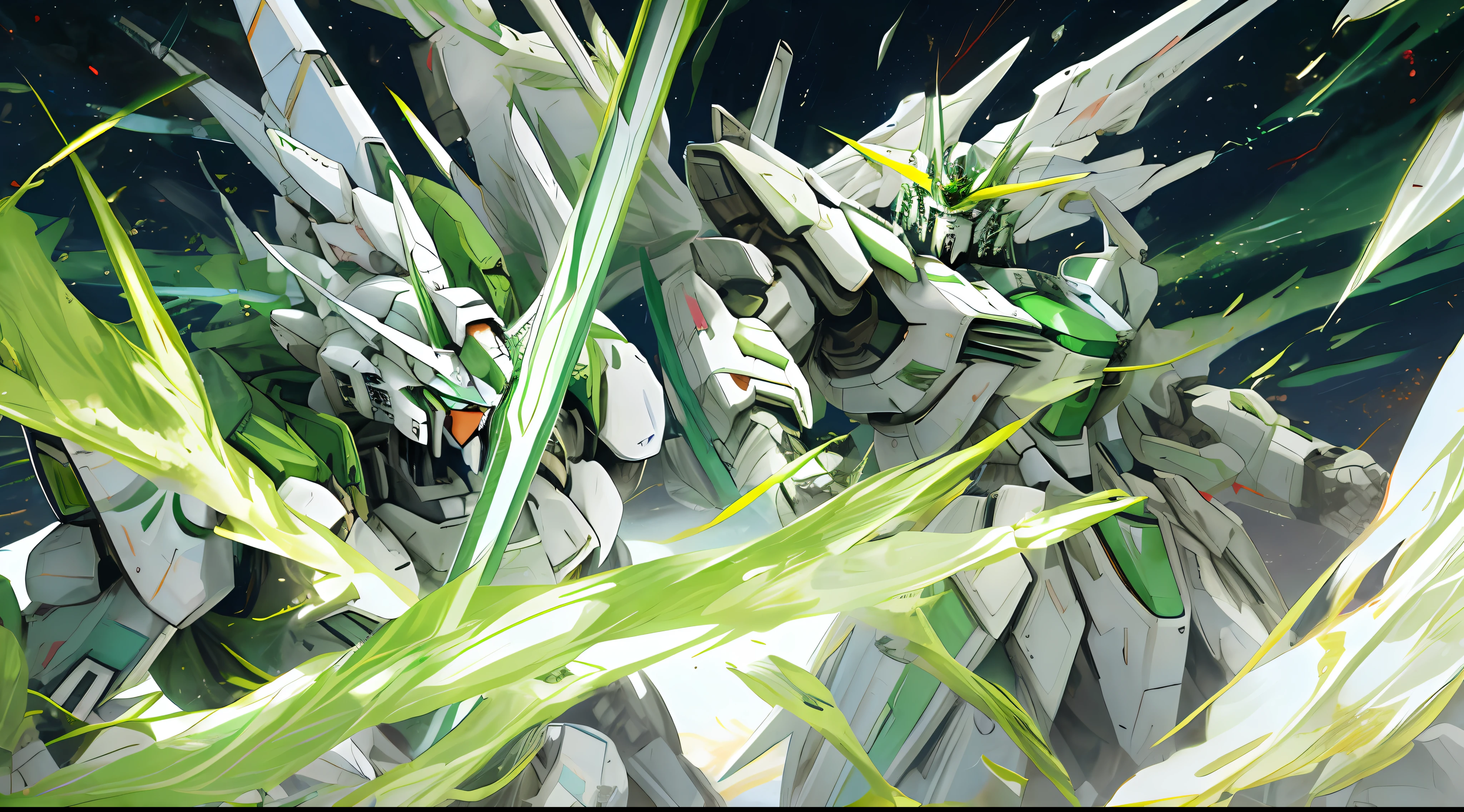 White and Green, a Mecha War in the Cosmos