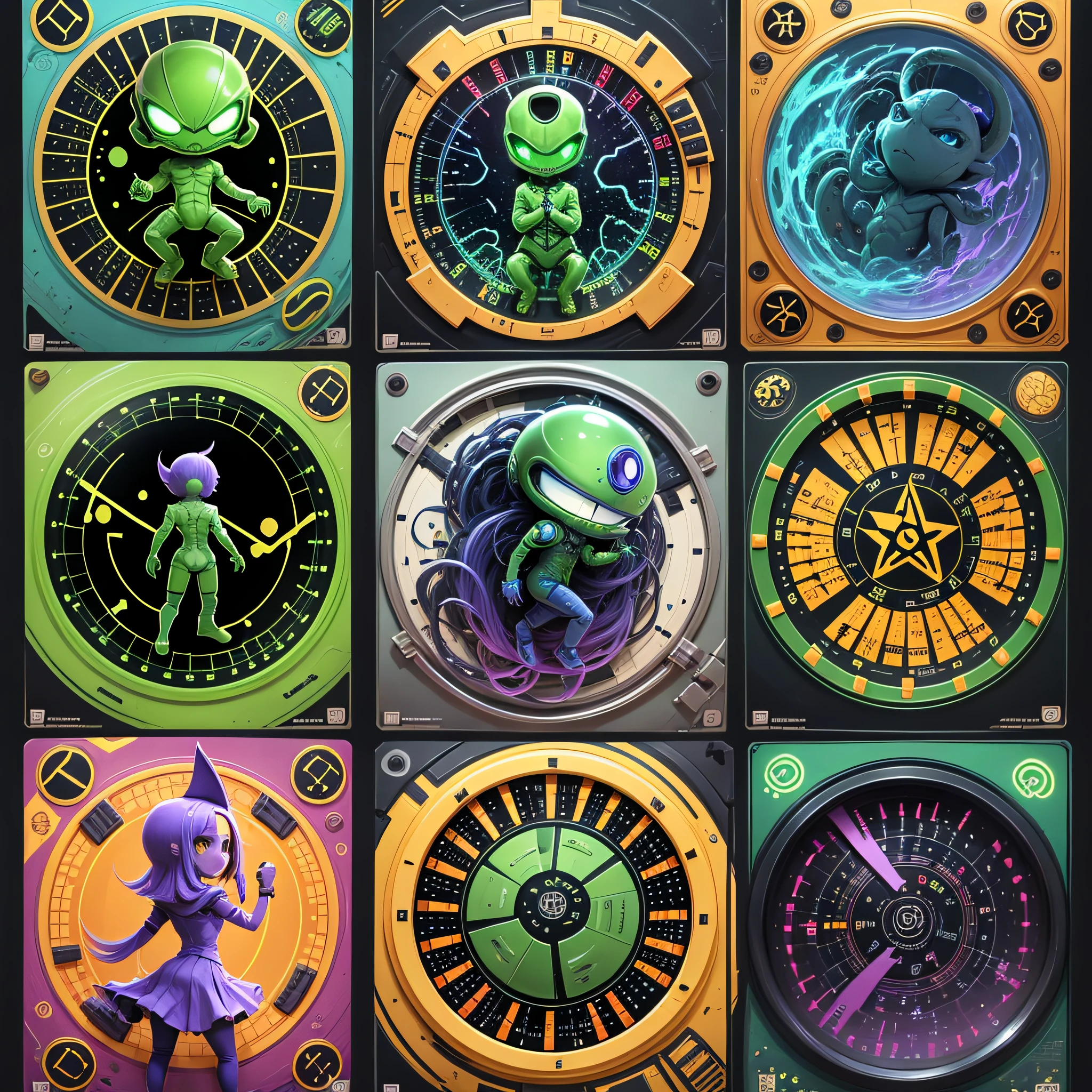 spritesheet of alien slotmachine theme' symbols, desenho anime --auto --s2
