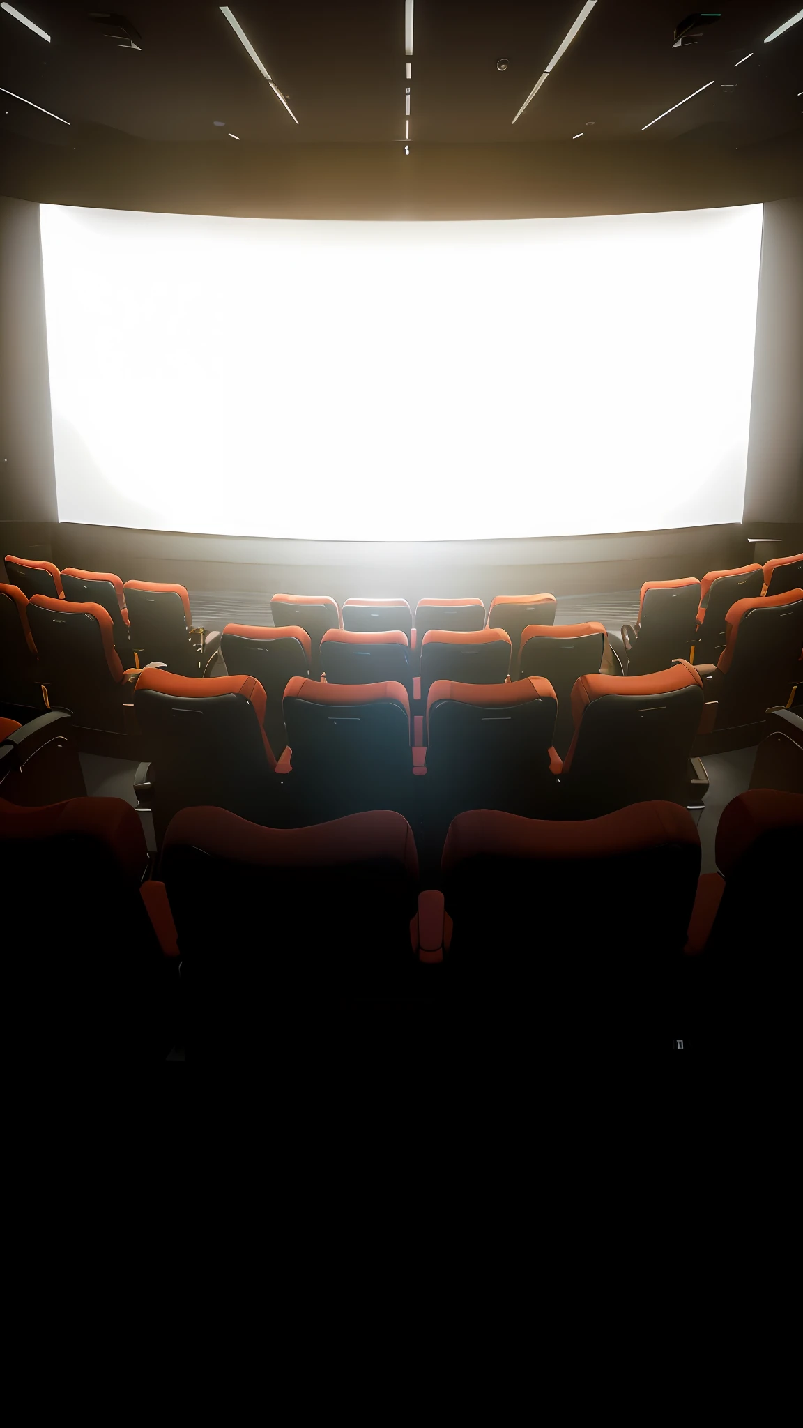 there are many chairs in the theater with a projector screen, cinematic screen, realistic cinema 4 d render, perfect cinematic light, background in a cinematic, imax 7 0 mm. octane 3 d render, photo of the cinema screen, cinematographic wide angle shot, cinematic view from lower angle, cinematic imax shot, in a cinema, cinematic movie image, cinema, imax render