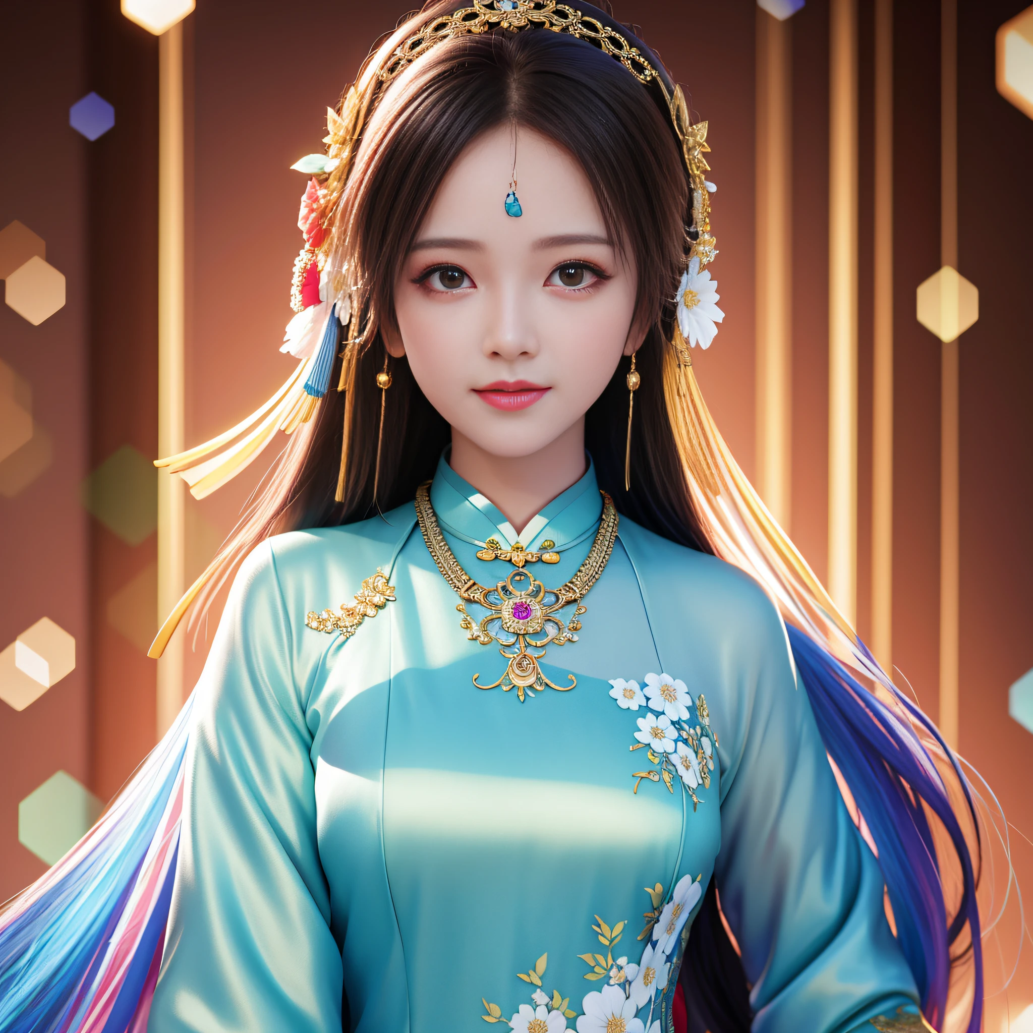 Best Quality, Masterpiece, Hi-Res, One Girl, Cheongsam, Headwear, Necklace, Jewelry, Beautiful Face, upon_body, Tyndall Effect, Photorealistic, Dark Studio, Rim Lighting, Two-Tone Lighting, (High Definition Skin: 1.2), 8k uhd, dslr, soft lighting, high quality, volumetric lighting, candid, photography, high resolution, 4k, 8k, bokeh,