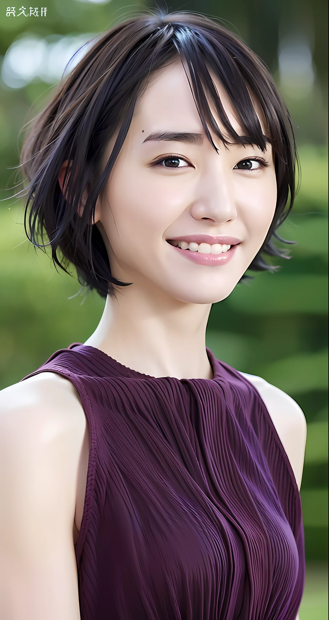 best quality, masterpiece, ultra high res, (photorealistic:1.4), raw photo, 1girl, beautiful Japanese woman, beautiful skin, black hair:1.7, gakki, ((short hair:1.5)), 30 years old, happy laughing:1.2, micro bikini