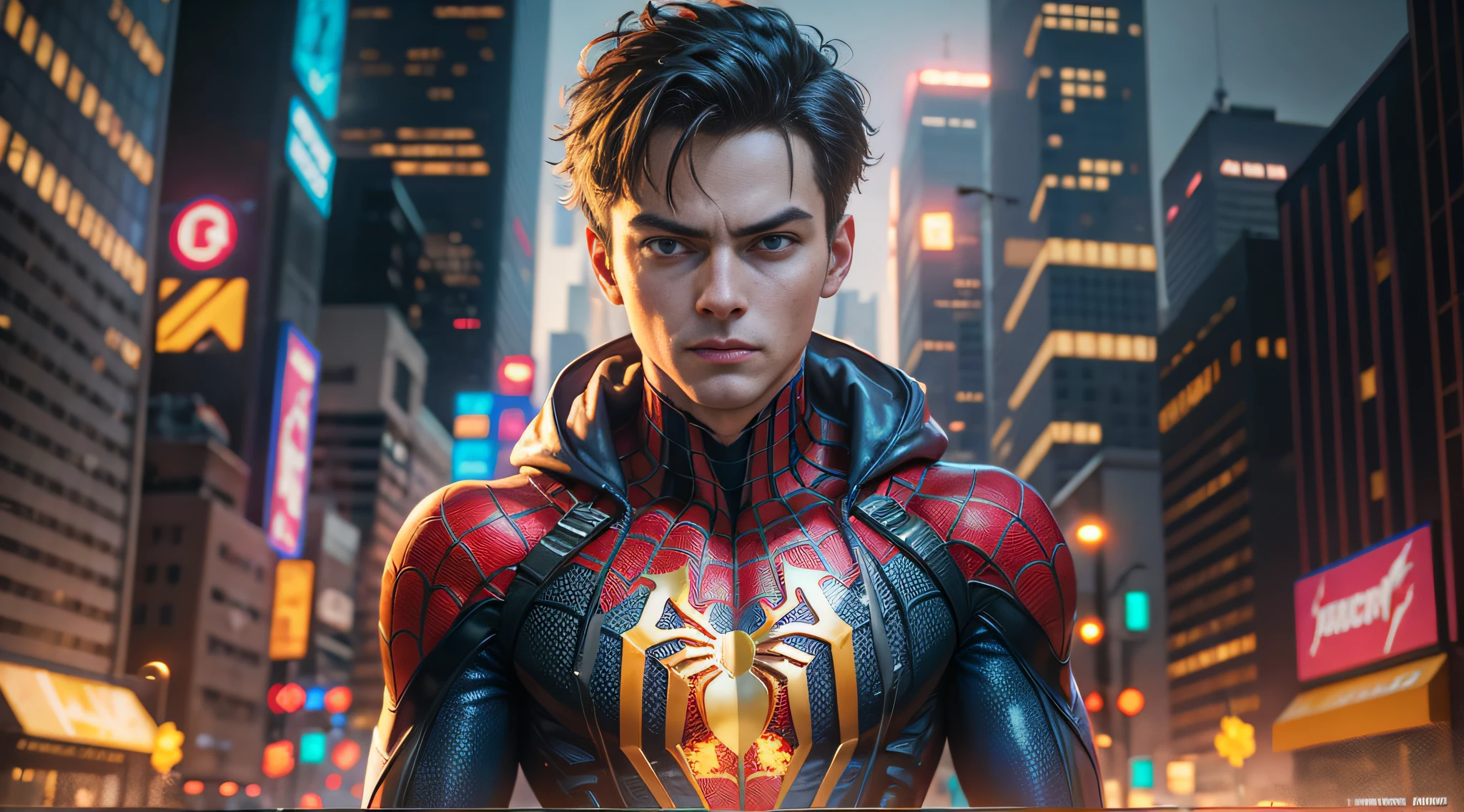 Spider-Man, Cyberpunk, Golden 8k.