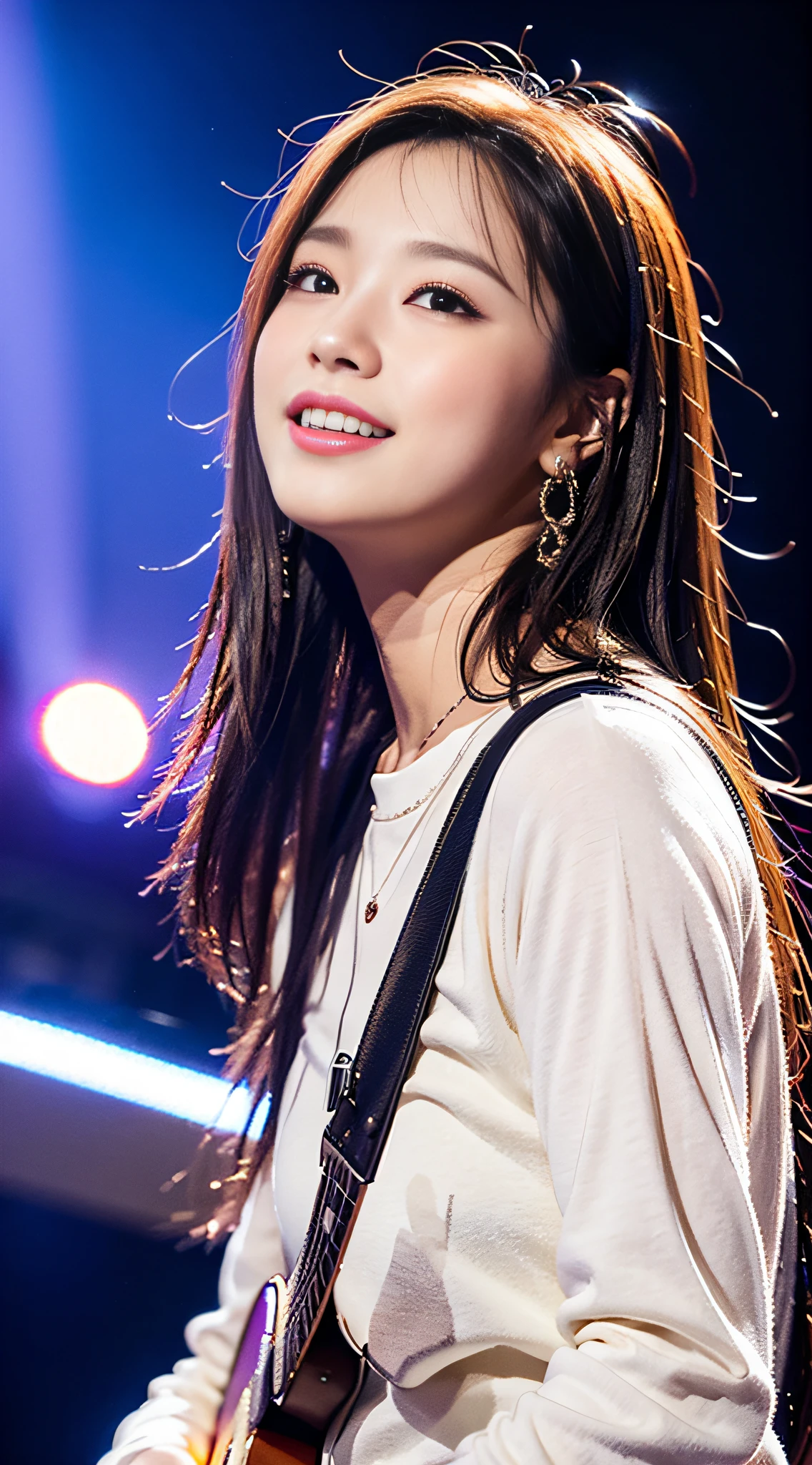 Bokeh: 1.3, Photo, Raw: 1.2, Ultra Real 1.4, Masterpiece: 1.3, Maximum resolution: 1.3, Ultra HD: 1.2, Concert Hall, Guitar: 1.1, Singing Beauty: 1.2, Aimyon: 1.3