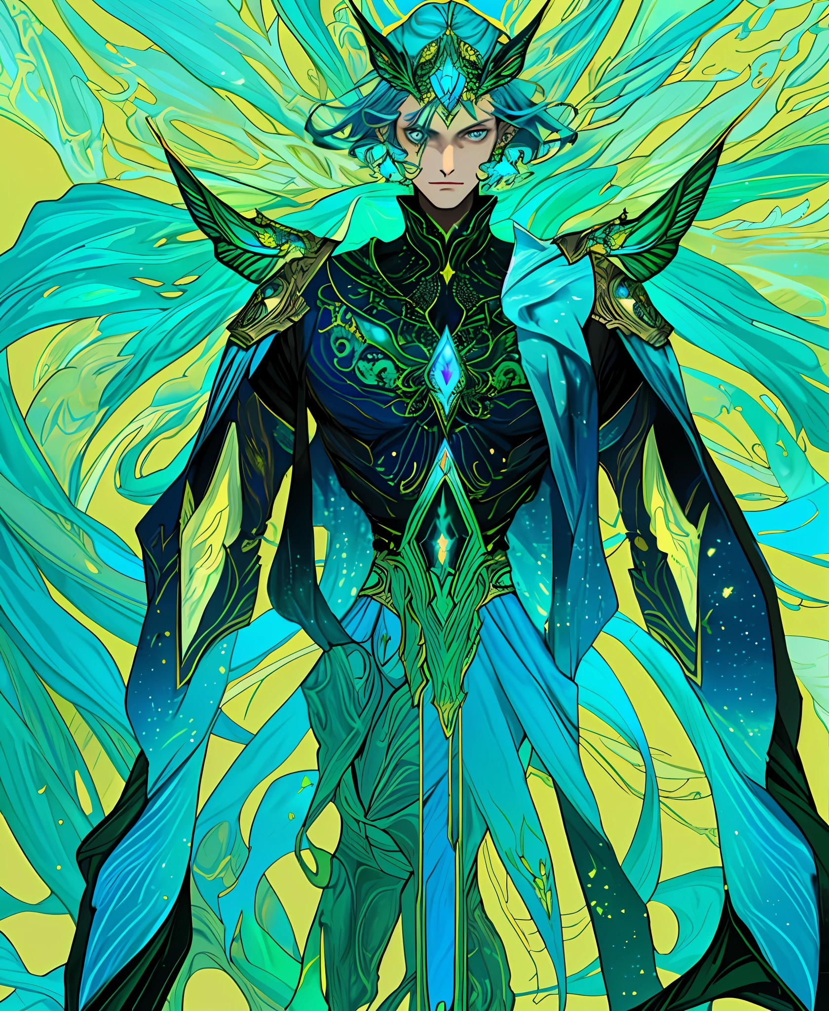 Moth, green fire and cosmic blue intricate detales