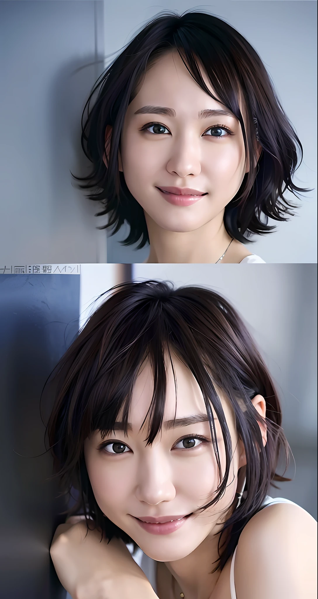 best quality, masterpiece, ultra high res, (photorealistic:1.4), raw photo, 1girl, beautiful Japanese woman, beautiful skin, black hair:1.7, gakki, ((short hair:1.5)), 30 years old, happy laughing:1.2, micro bikini