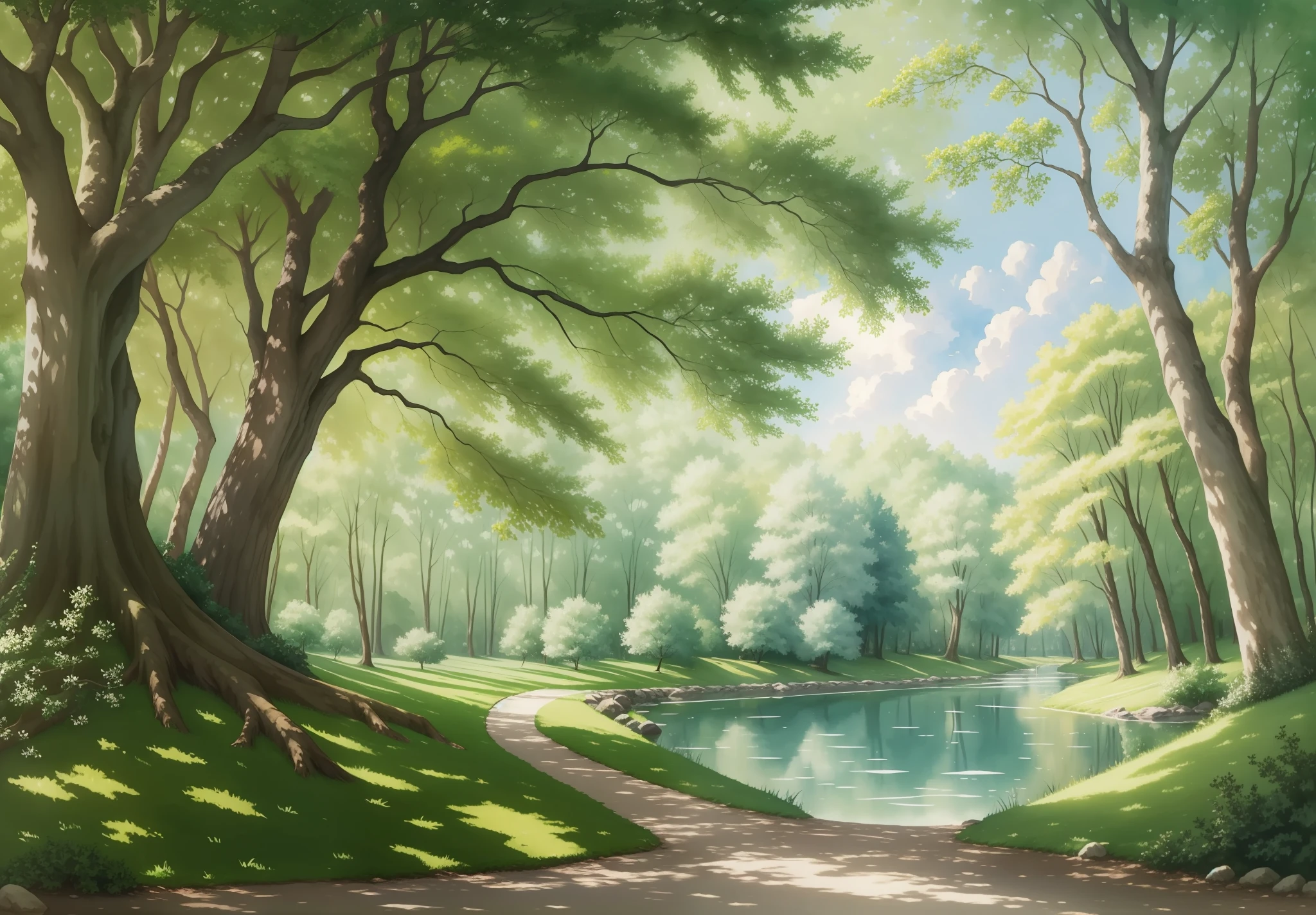 Near the King's castle there was a shaded forest, and in the forest a leafy linden tree, in the shade of which was a spring of crystal clear waters. digital painting .watercolor painting .