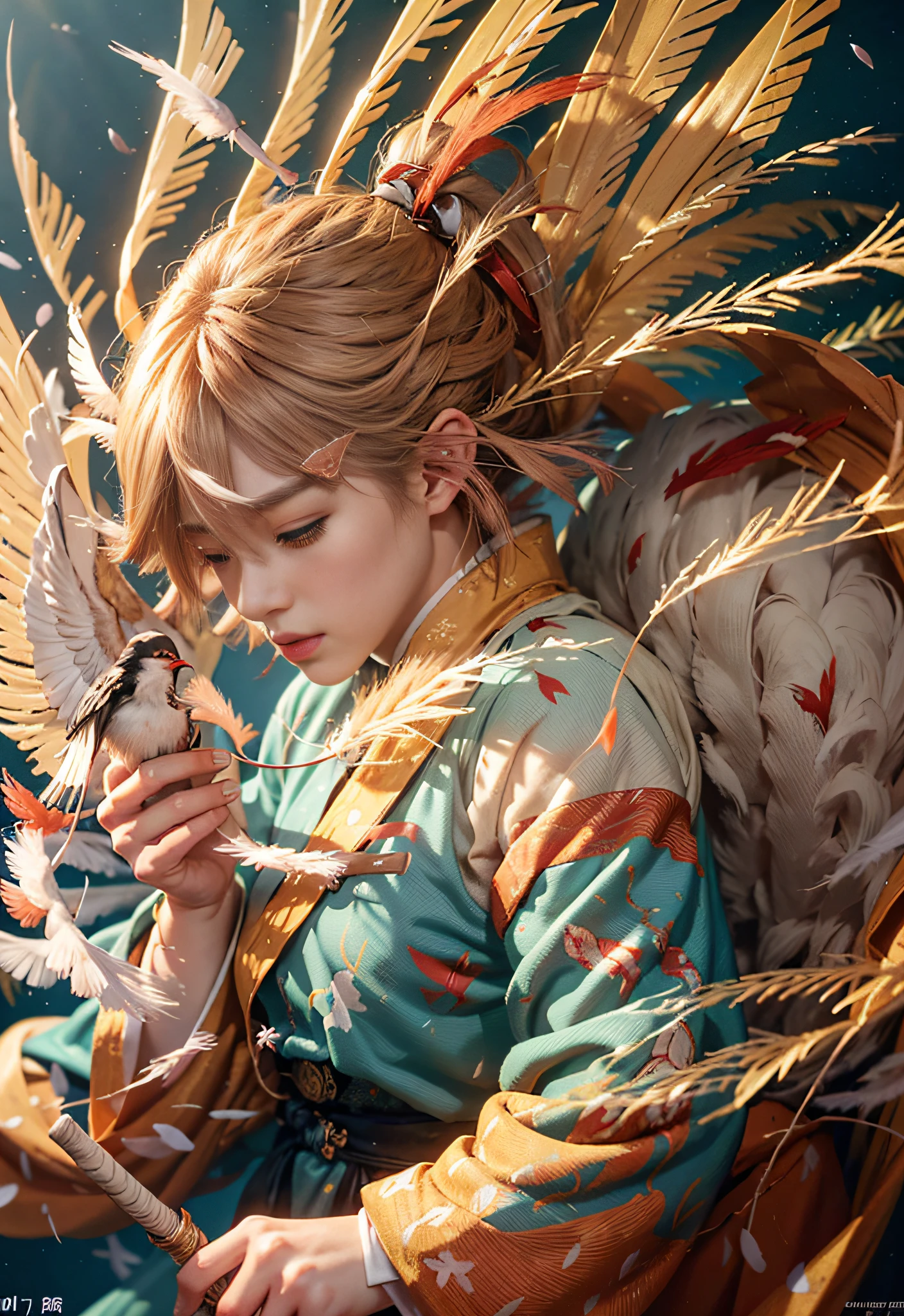official art, unity 8k wallpaper, (high detail), beautiful and aesthetic, masterpiece, best quality,realistic,
Tengu mage, Tengu feathered fan, wind spell, tengu familiar, tengu mountain, shinto magic,
Delicate Illumination, Soft Highlights, Understated Depth,
