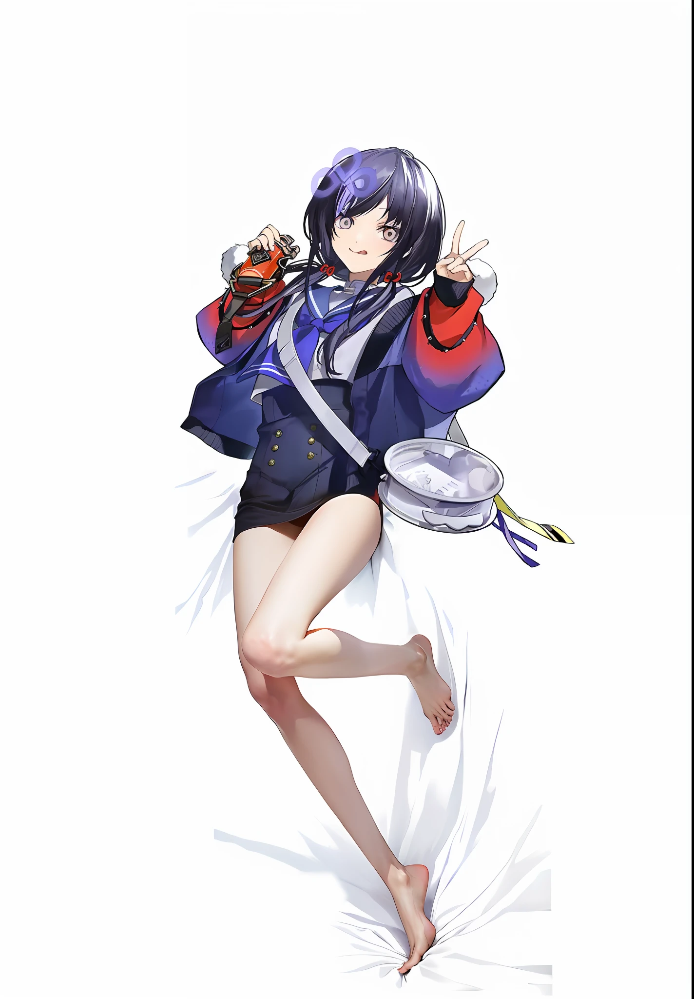 Connecting naked and bare feet of slender woman wearing nothing below the image