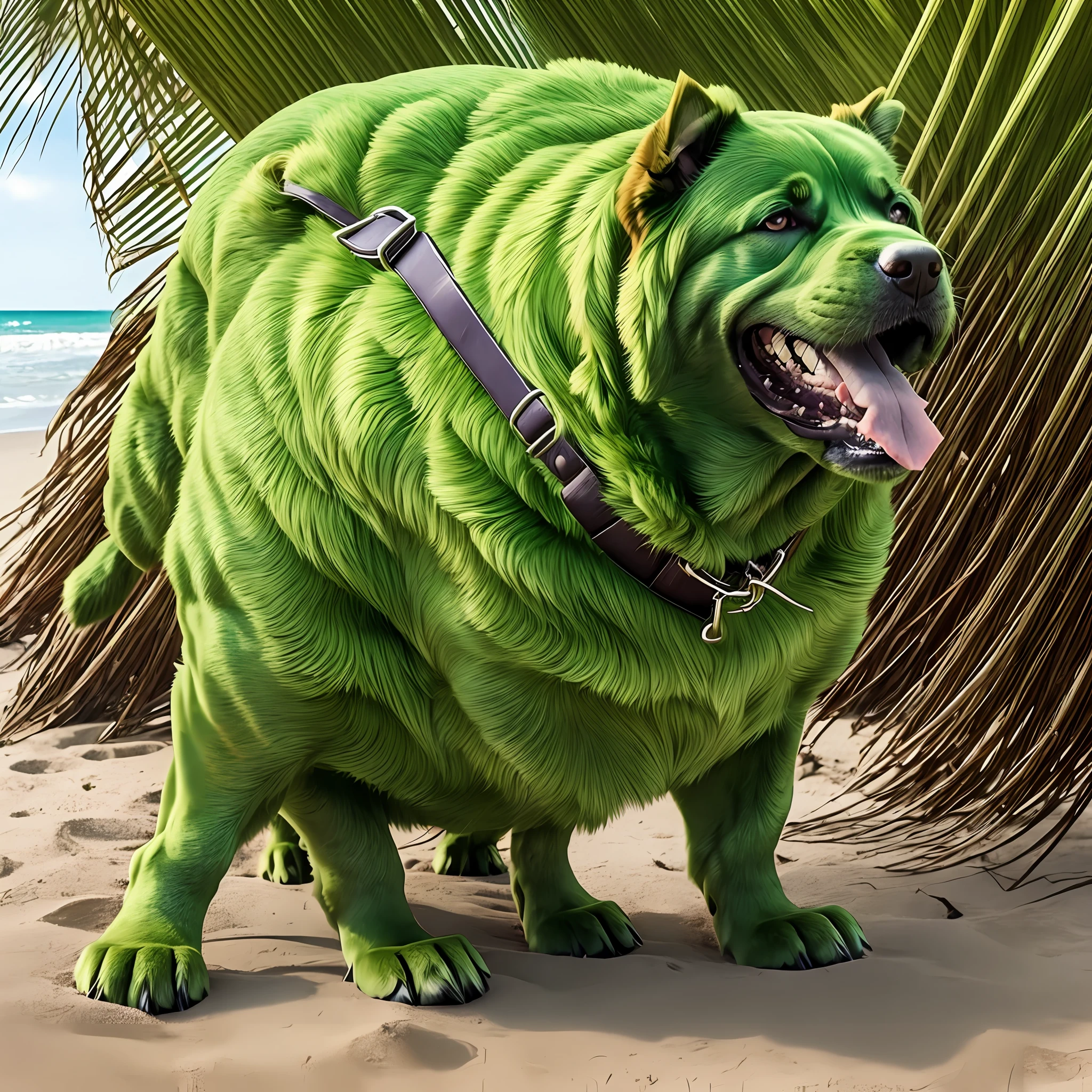 HAPPY DOG ON THE BEACH DRESSED AS HULK --auto --s2