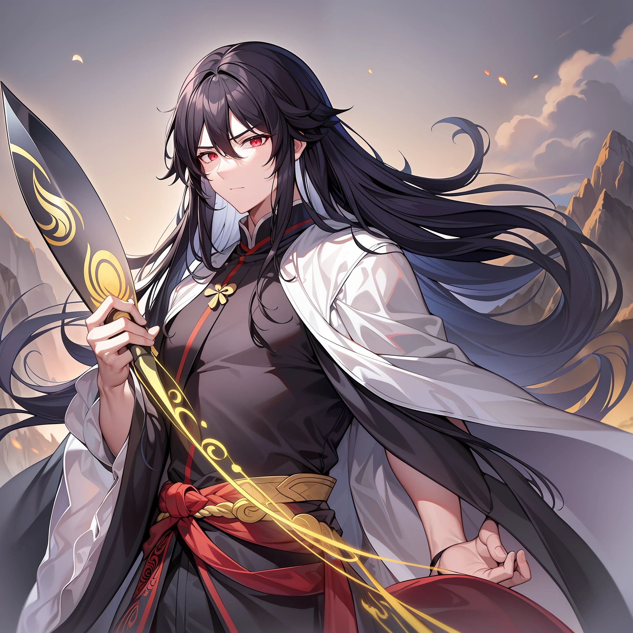 In the middle of this vast mountain, a long-haired black-haired Taoist priest with a weapon appears in the center of the picture.
He wore a black Taoist robe, a sword hanging from his waist, and a spear in his hand, with a solemn and solemn expression. His long hair was draped over his shoulders and trembled slightly, like a flag on a mountain peak, showing his fortitude and ruthlessness.
The whole picture uses brown tones, plus a light mist, creating a sense of depth in the mountains and forests. The image of the Taoist priest is sharp and heavy, which complements the harmony of the background, forming a complete and unified picture.
Through his image and expression, this Taoist priest showed a cold demeanor and strong mental power. His eyes have a strong penetration, making people feel that he has both strong inner strength and a strong and firm will, always pursuing his ideals and goals.
The whole picture is full of strong boldness and masculinity, conveying a spirit of unyielding and strong and unyielding, showing the protagonist's persistence and efforts for his own ability, pursuit and loyalty. At the same time, the picture also conveys a sense of mystery and depth, allowing the viewer to feel a wonderful and desirable feeling.