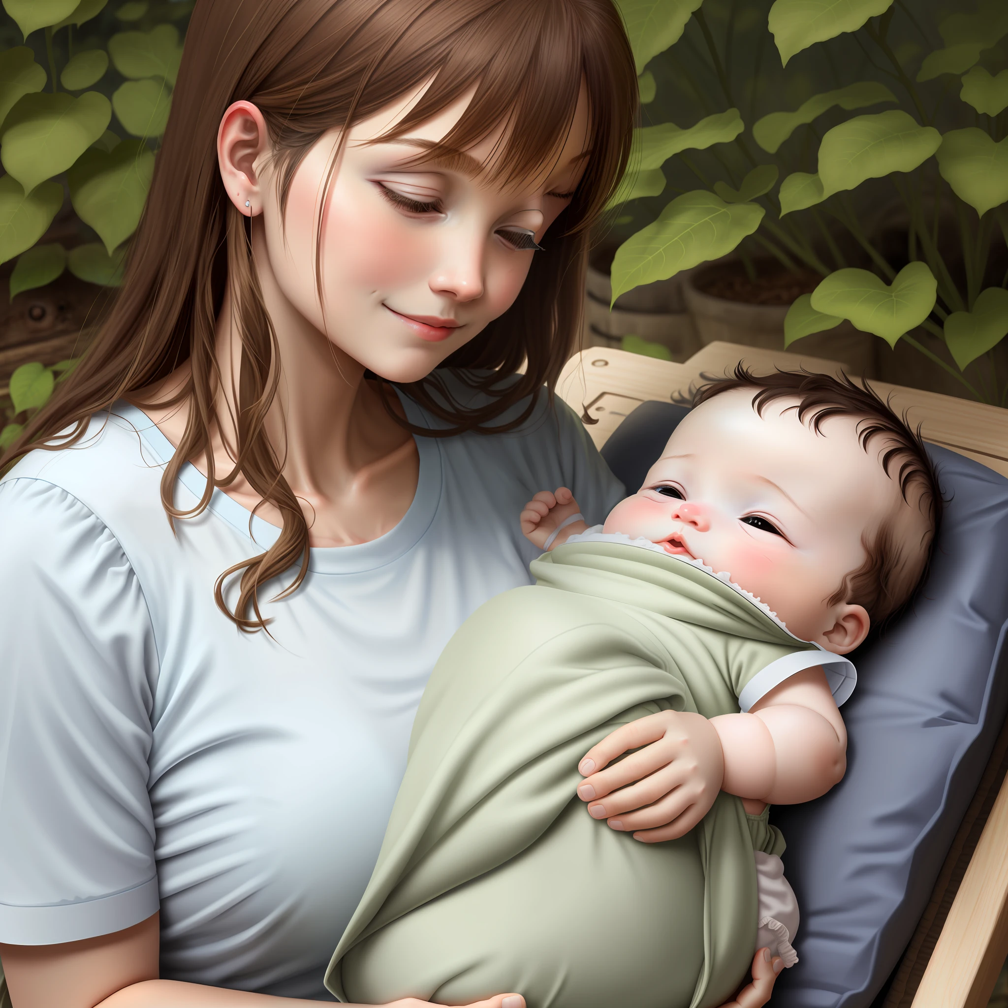 One Mom is breastfeeding her baby