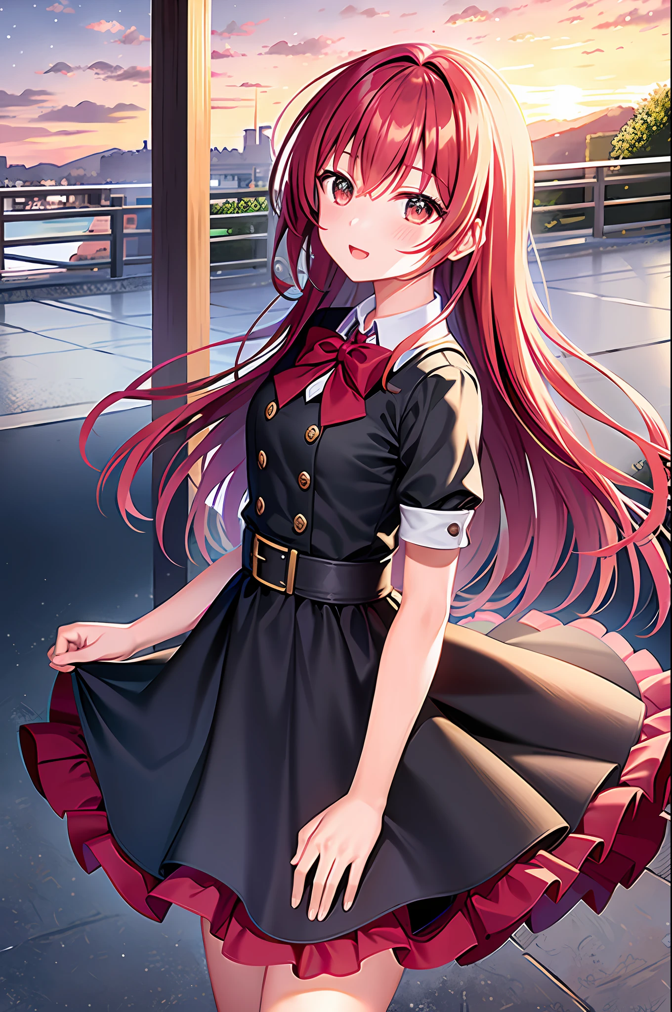 Ruins Starry Sky Girl Looking Up Steel Frame Red Sky Uniform Beautiful