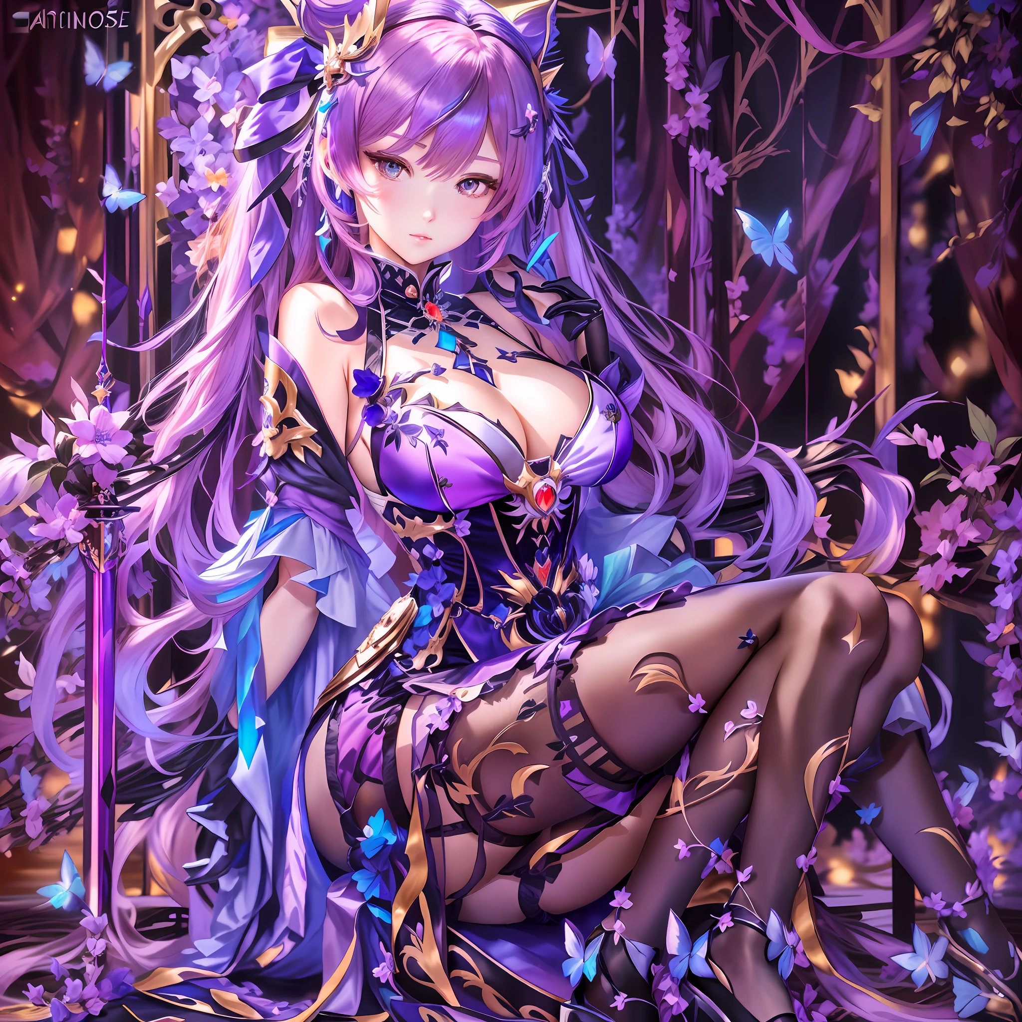 anime - style image of a woman in a dress sitting on a chair, anime goddess, from arknights, seductive anime girl, ((a beautiful fantasy empress)), high detailed official artwork, ayaka genshin impact, beautiful fantasy anime, trending on artstation pixiv, beautiful alluring anime woman, 8k high quality detailed art, kawacy, from girls frontline