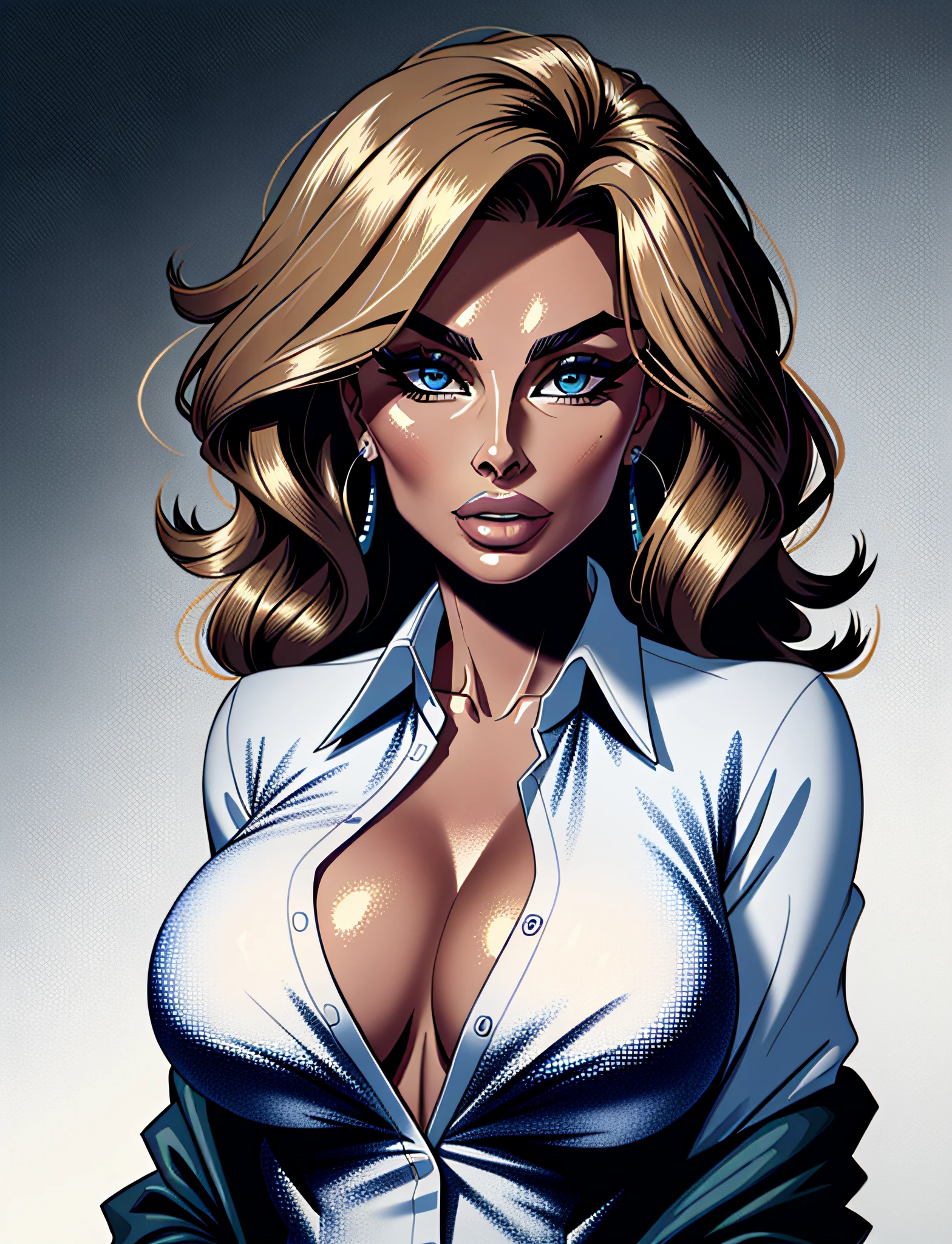 a portrait of a Sophia Loren, strict jacket, (shirt unbuttoned:1.2), deep neckline, office background detailed face, cinematic, insane details, intricate details, hyperdetailed, closeup, bright face,