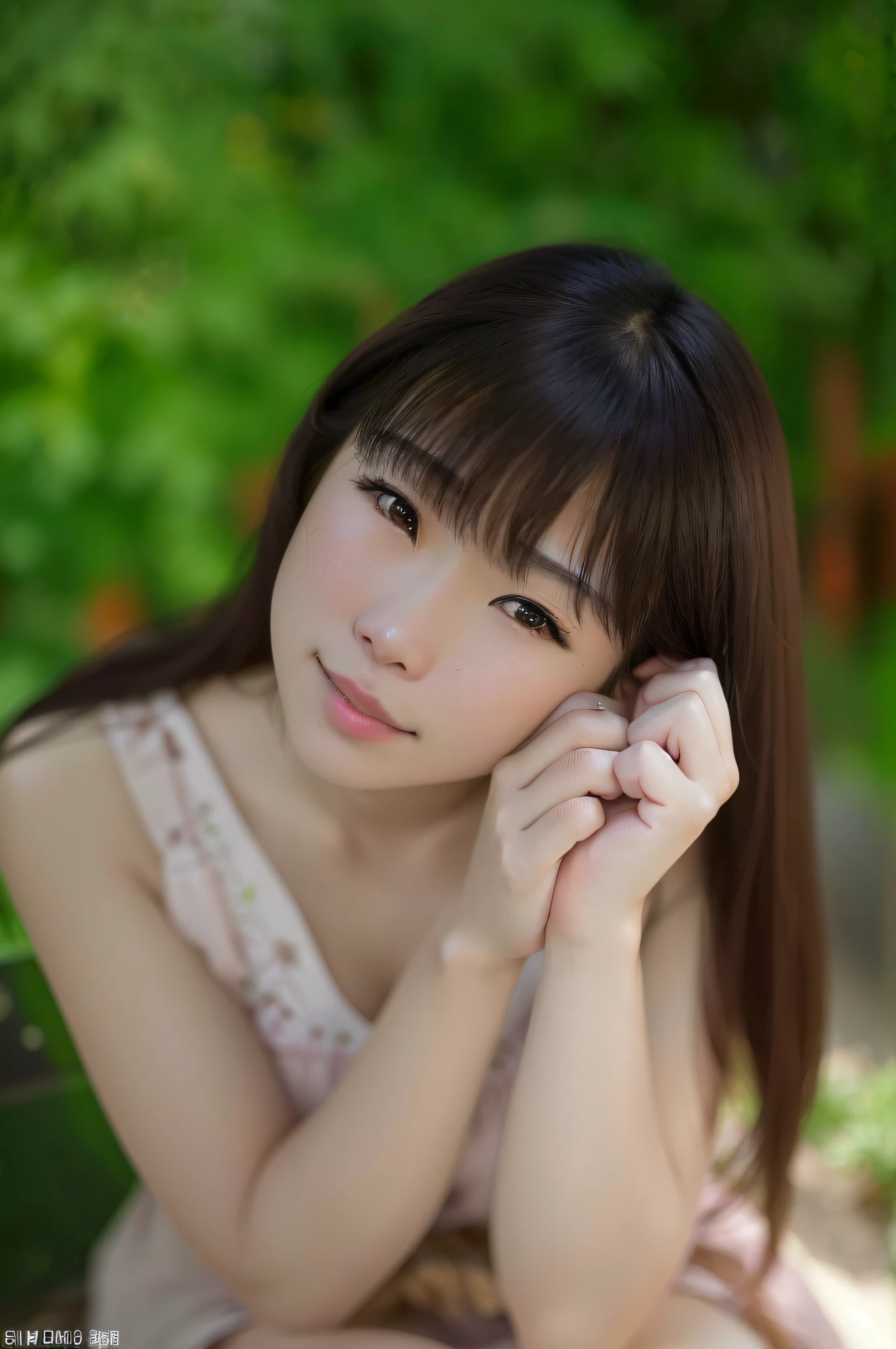 arafed asian woman sitting on a bench with her hand on her chin, chiho, ayaka, close up iwakura lain, 奈良美智, taken with canon eos 5 d, ai yazawa, narumi kakinouchi, takada akemi, portrait of a japanese teen --auto --s2