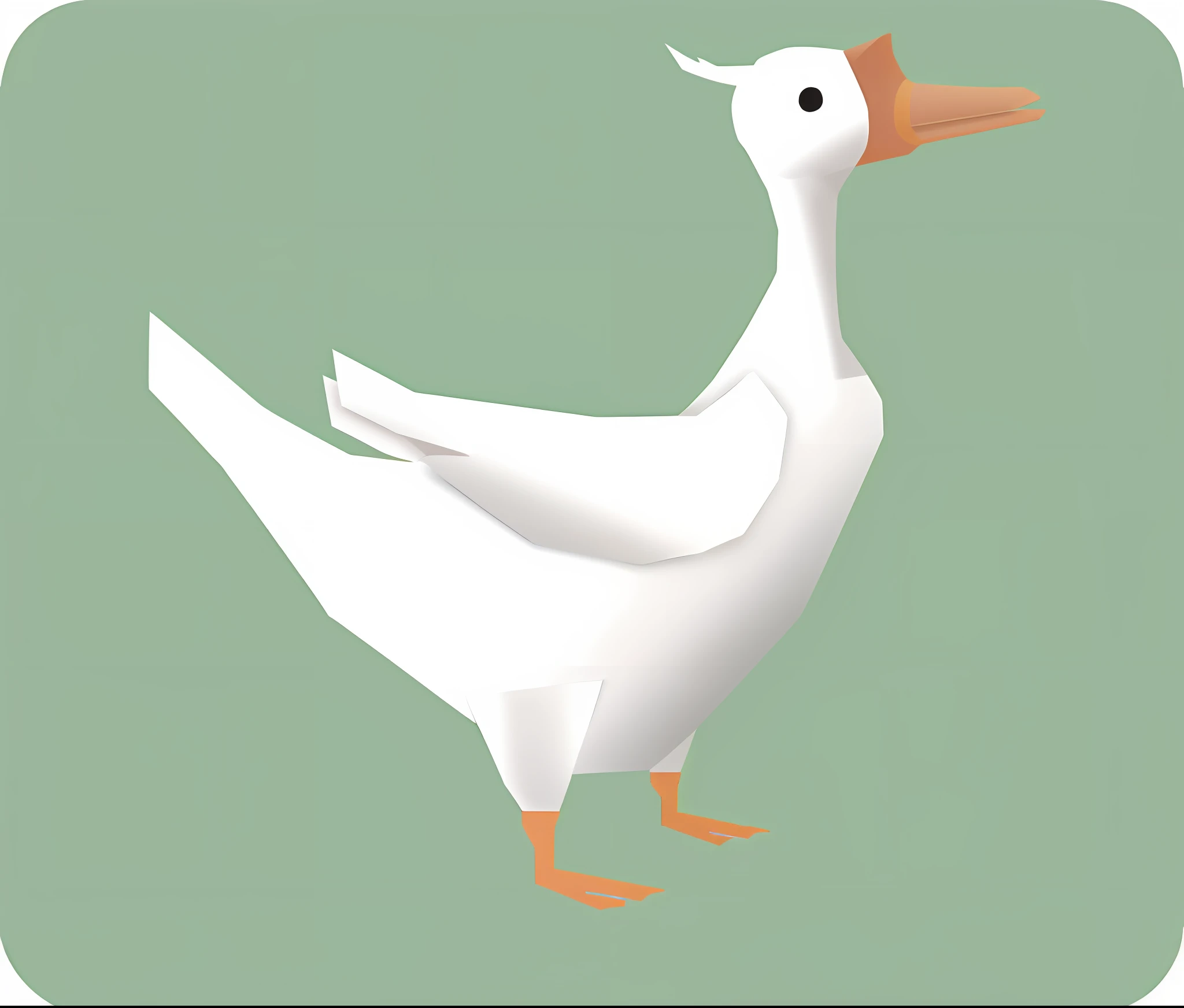 There is a white duck with brown beak standing on green background, illustration of duck, wireless, cute goose, detailed duck, theme = duck, goose, duck, armored duck, round beak, surreal bird, duck shaped spaceship, no texture, scientist is duck, simple illustration, poly, low poly aliases, various other forms --auto --s2