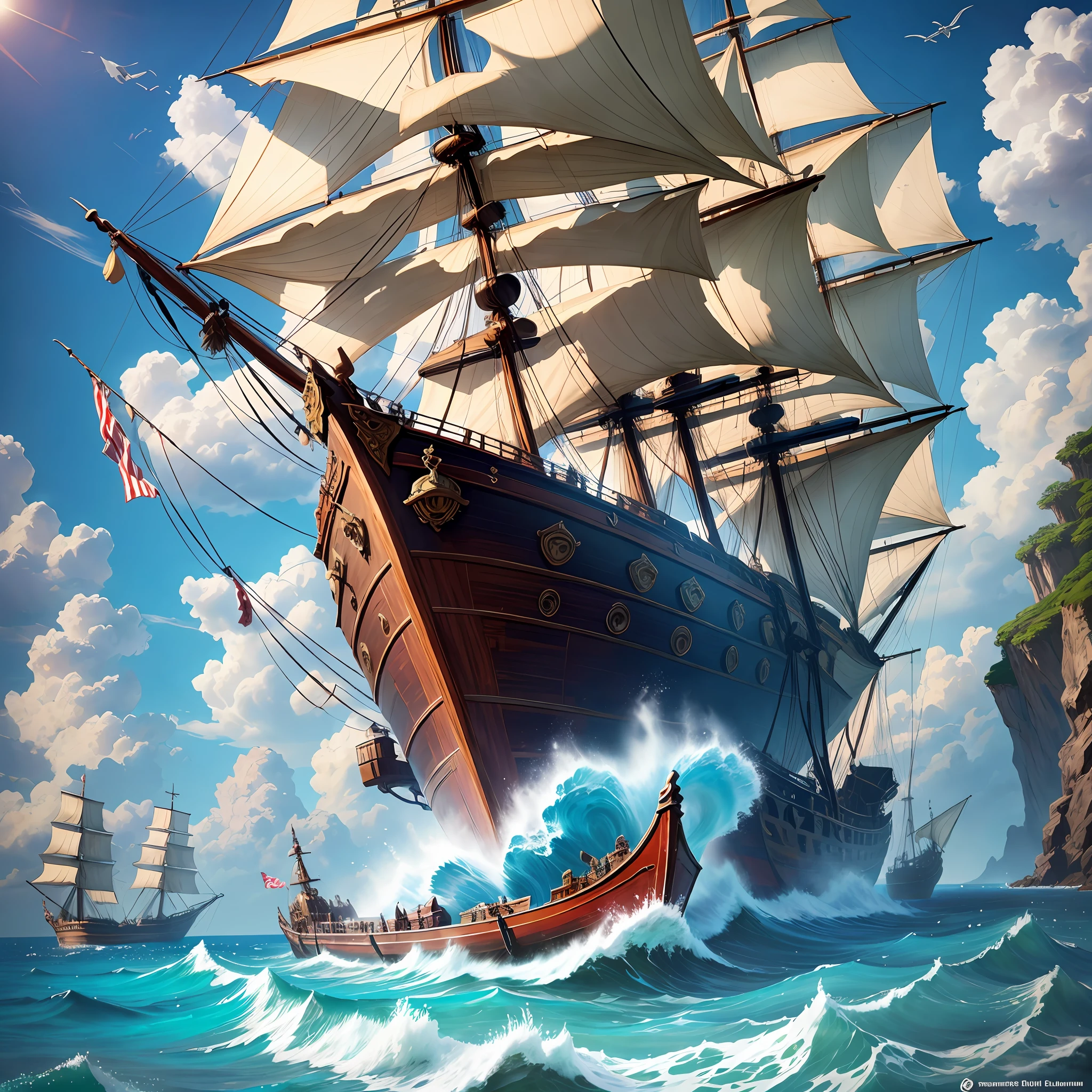 Giant Pirate Ship Ship Caribbean Top Quality Masterpiece Fantasy Isekai Luxury 8K