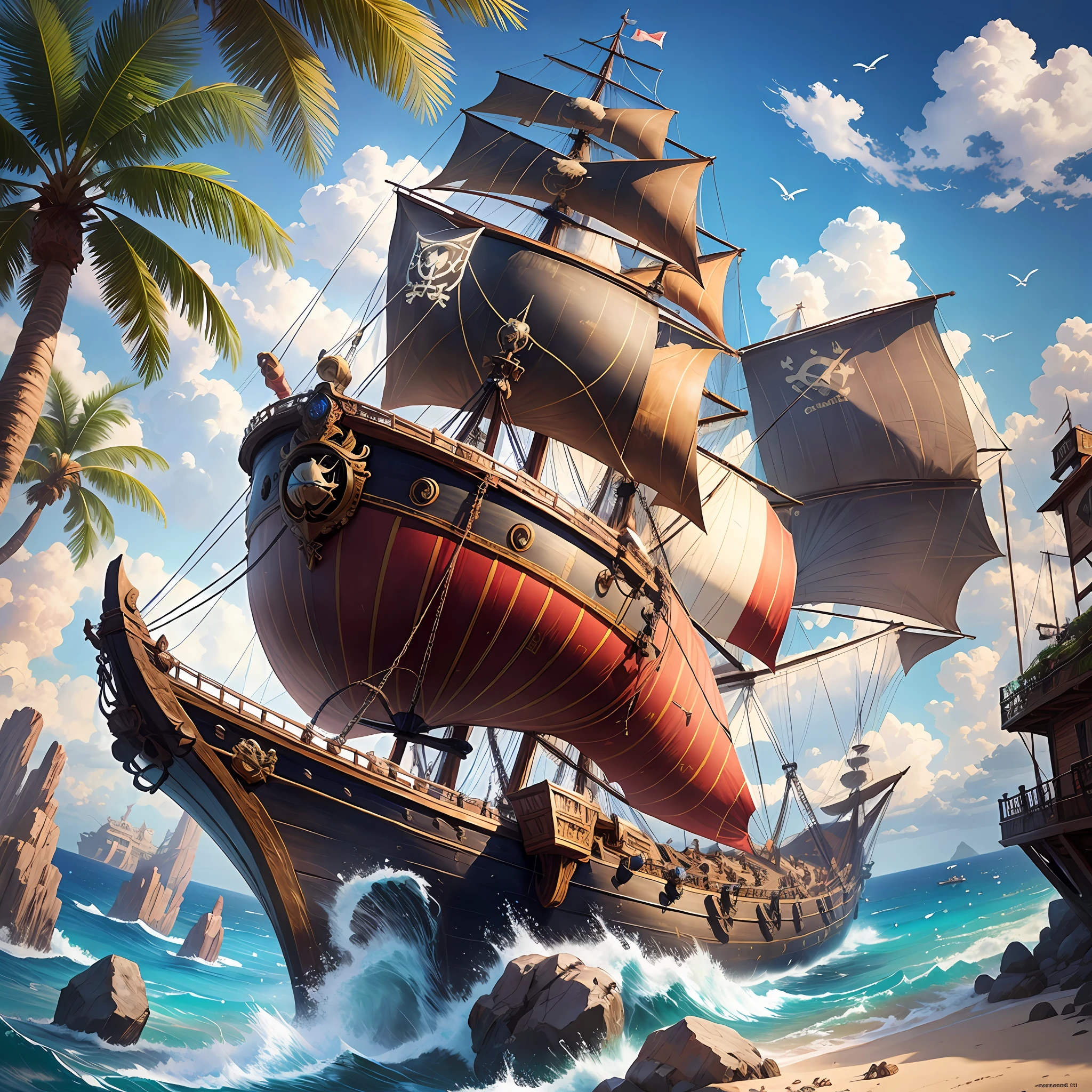 Giant Pirate Ship Ship Caribbean Top Quality Masterpiece Fantasy Isekai Luxury 8K
