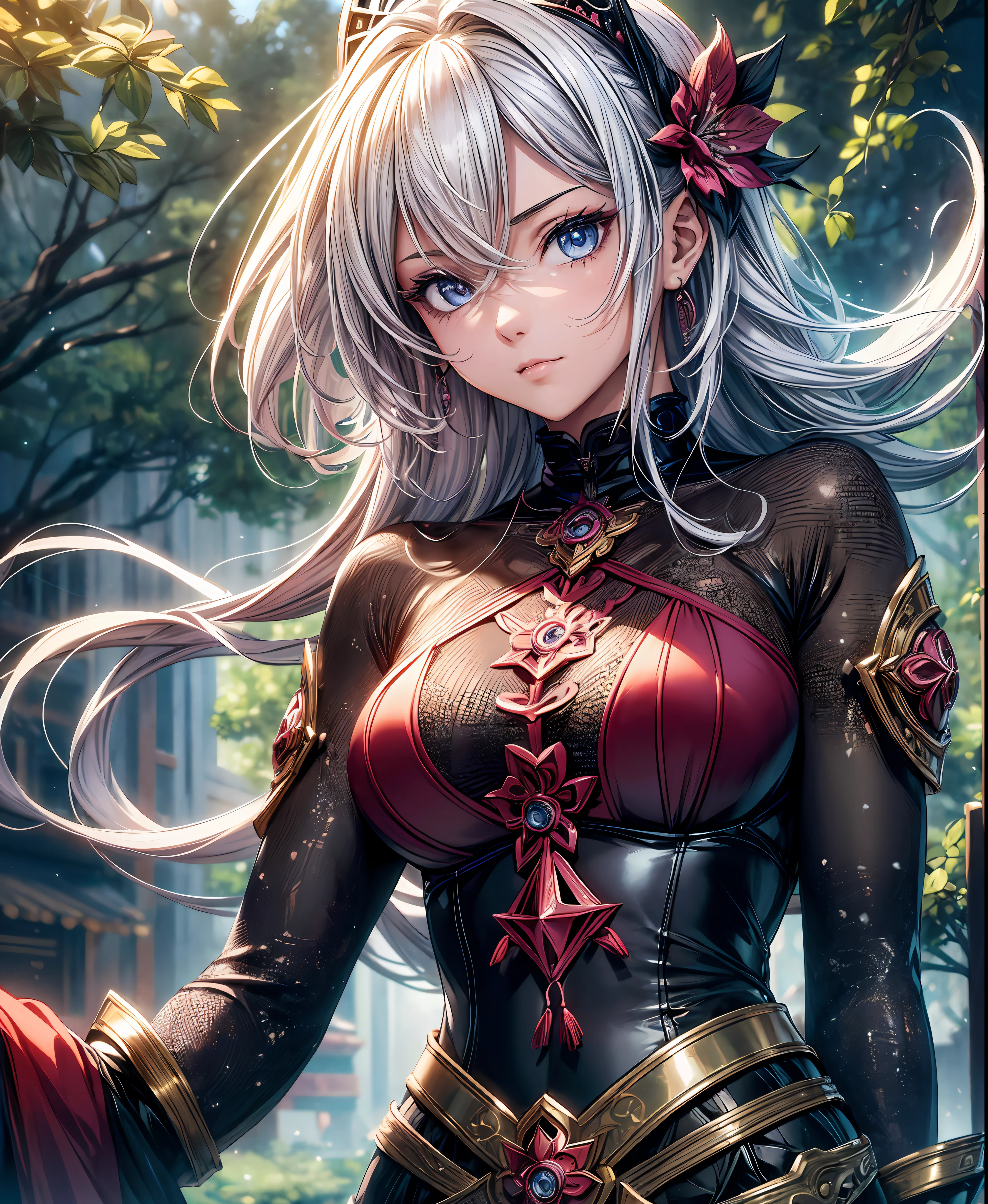 ((Best quality)), ((masterpiece)), ((highly intricate details)),beautiful, high quality, highres, absurdres, light difussion, intricate details, complex details, ((anime)), (anime:1.2) , (perfect face:1.3), extreme detailed eyes, colorful, highest detailed, vibrant colors, high contrast, (8K UHD:1.2), (photorealistic:1.2),(masterpiece:1.4), (best quality:1.4),extremely detailed wallpaper, highly detailed illustrations, ((1 Girl)), (best lighting) , (super-complex details) , 4K unified, (super-detailed CG: 1.2) , (8K: 1.2),(original), (masterpiece) , (best quality) , (reality: 1.3) , photorealistic, Octane rendering, (surreal: 1.2) ,Sakura /(NIKKE/), fishnet bodysuit, NinjaSuit, ninja pose, sakura tree, blure, detailed light, calm face, ninjutsu, proud pose