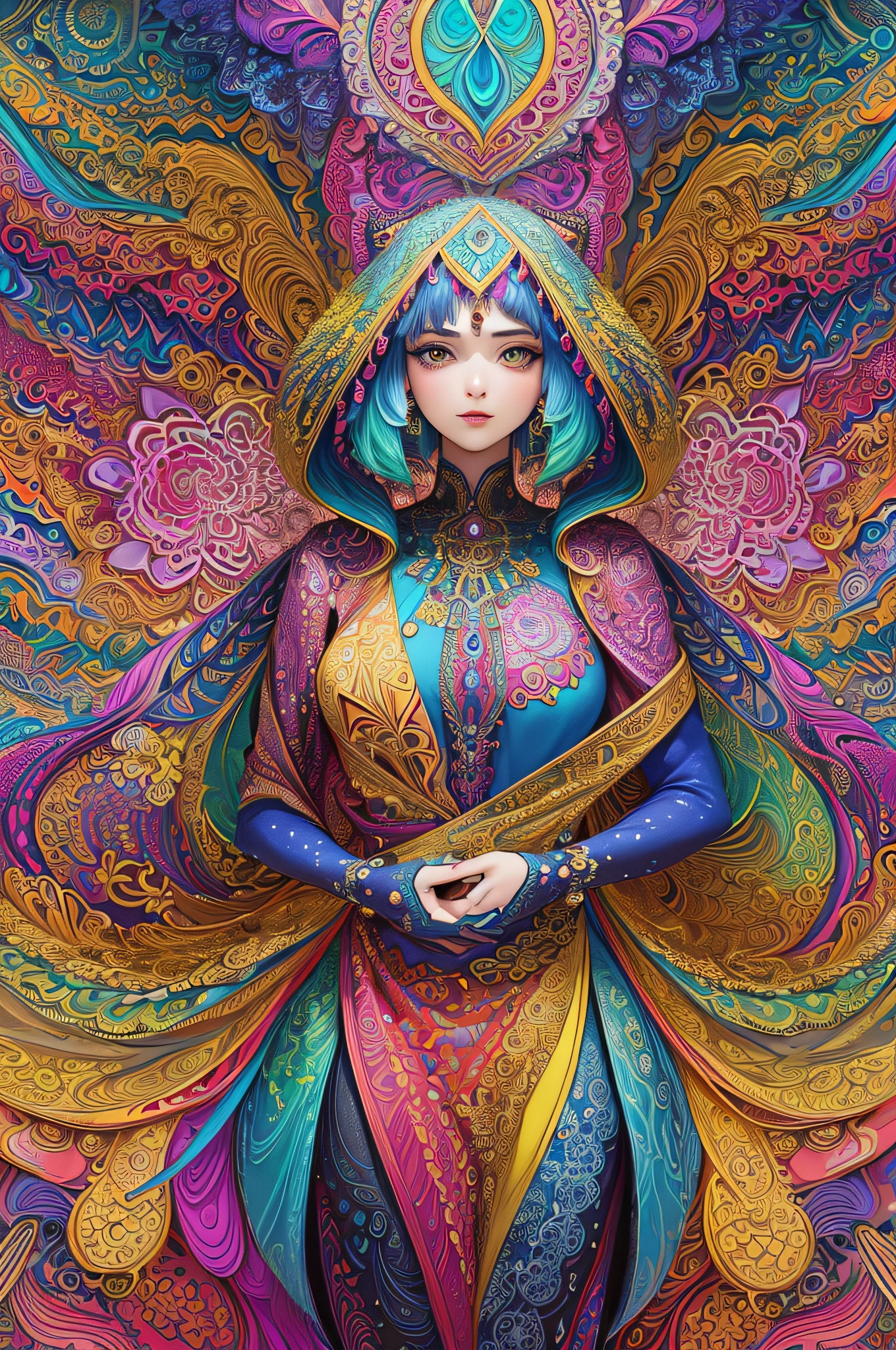 (masterpiece, top quality, best quality, official art, beautiful and aesthetic:1.2), (1girl:1.3), extremely detailed,(fractal art:1.2),colorful,highest detailed,(zentangle:1.2), (dynamic pose), (abstract background:1.5), (treditional dress:1.2), (shiny skin), (many colors:1.4), upper body