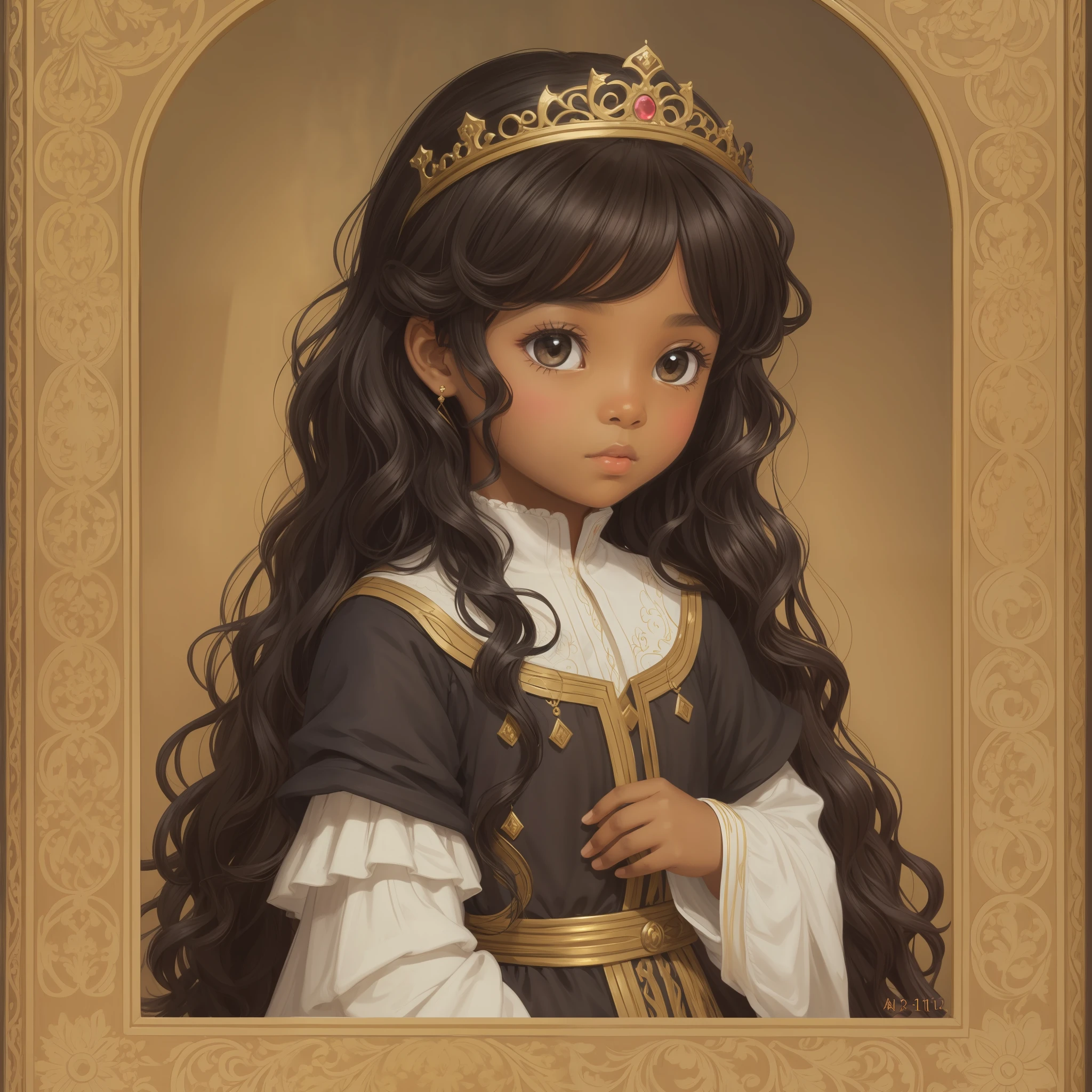 a little girl with brown skin, long, black and curly hair, her angelic face, 11 years old, medieval princess --auto --s2