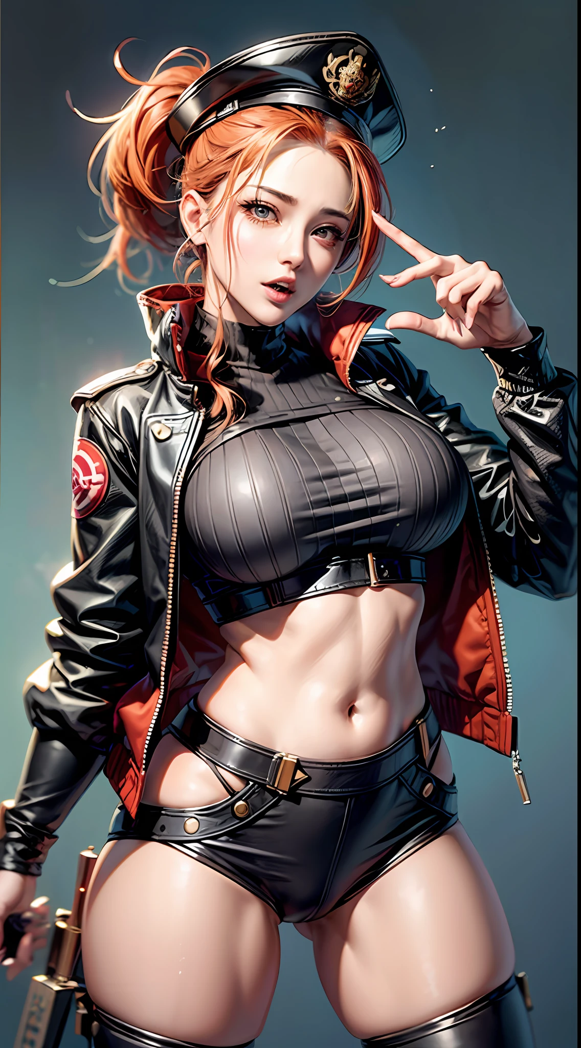 thick, cleavage, bulging through clothing, covered, close up, red hair, glasses, 3d animated