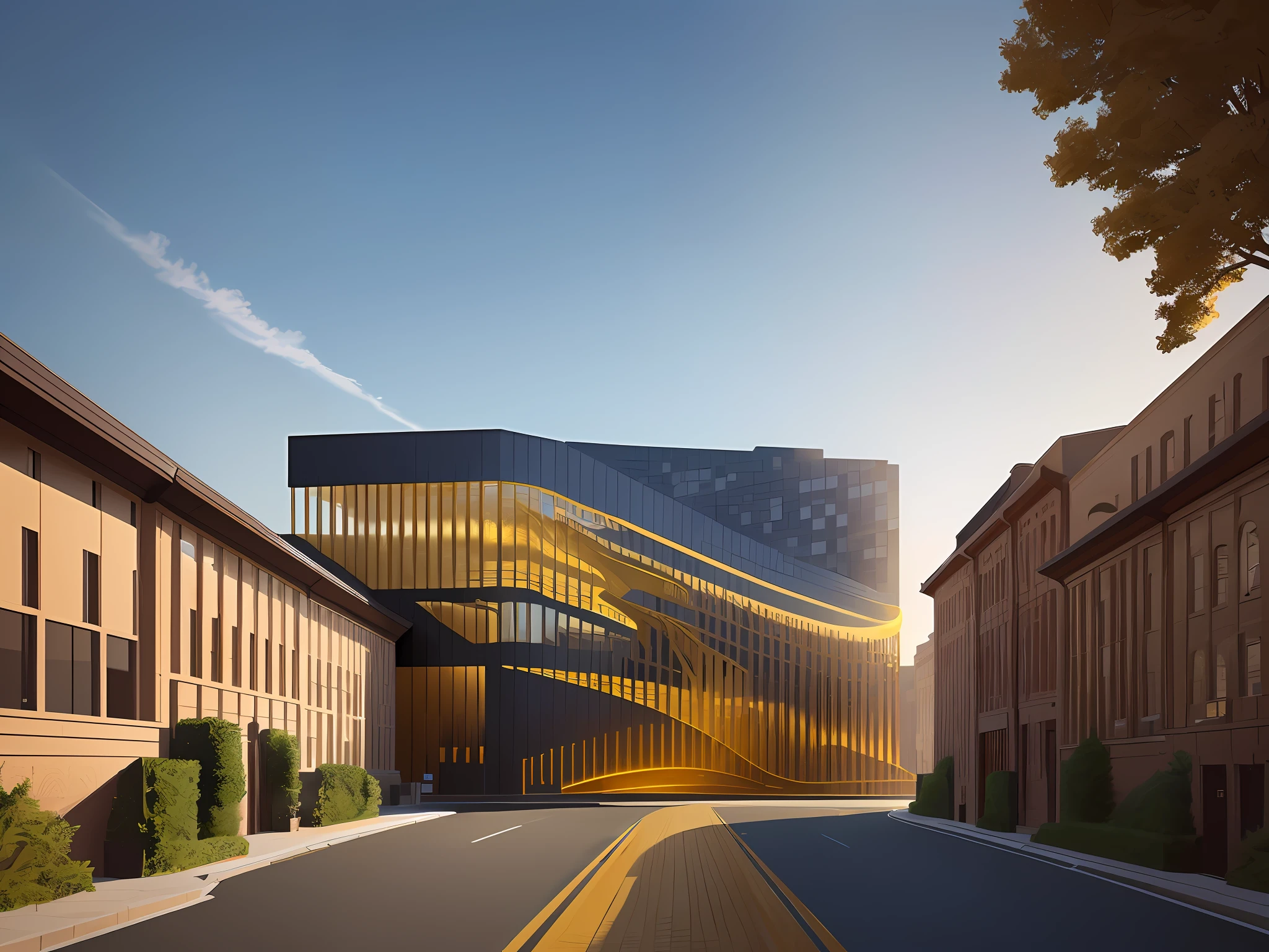 The structure of the hoof piece building remains unchanged, the building body turns gold, and the vector illustration is used as a poster business card