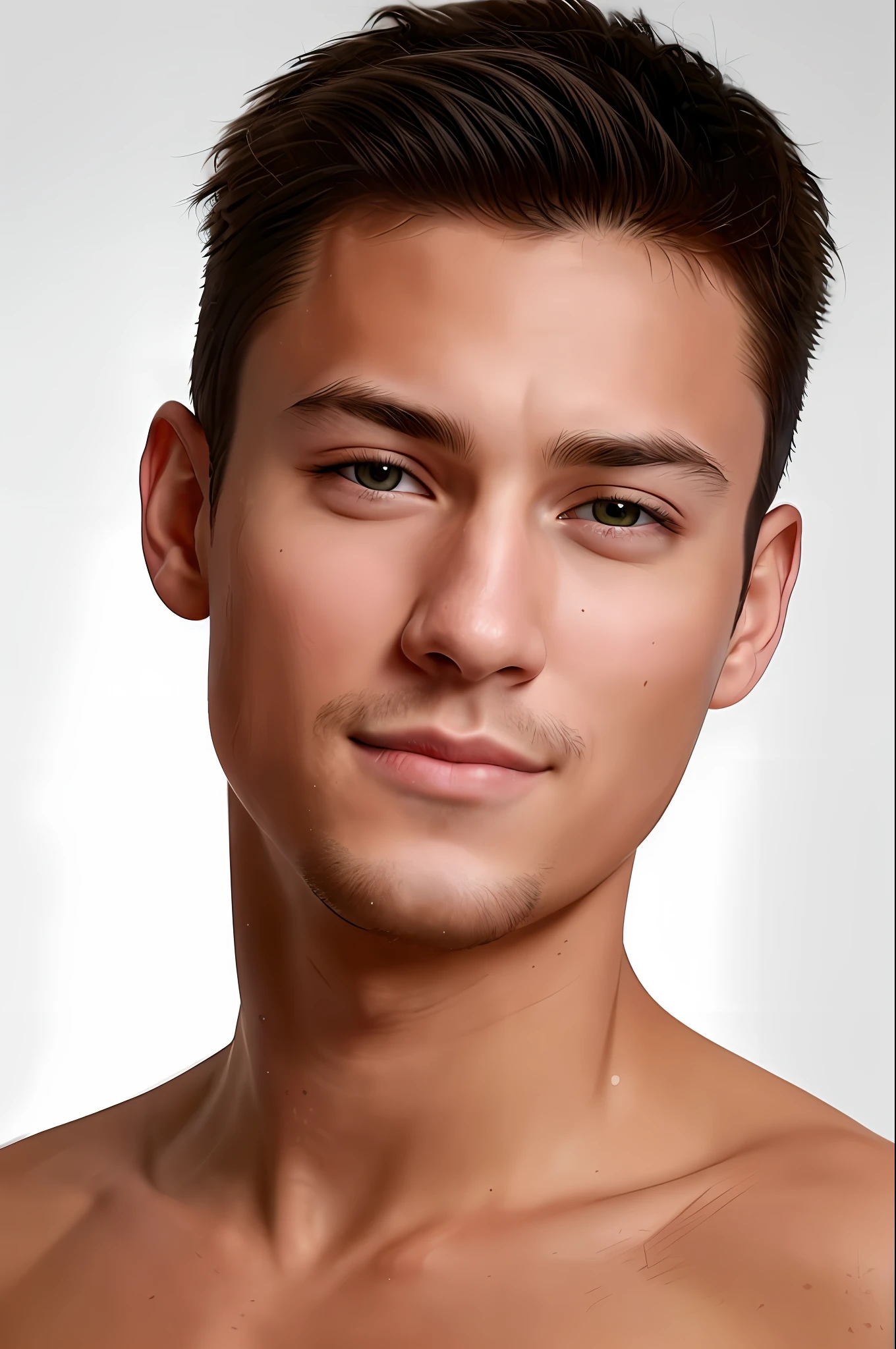 (8K, HDR, Hi-Res), (((Photography, RAW Photography, Hyperrealism, Masterpiece, Best Quality, Ultra High Definition)))), (Pin Light, Backlight, Backlight, Cinematic Light), Sharp Focus: 1. 4, (hyper detail, fine detail),
1 Male, fearless face, deep cut eyes, nose with straight nose, thin lips, thick eyebrows, long eyelashes. ruddy skin, light and stubble, center-parted hair, brown hair, smile: 1.4,