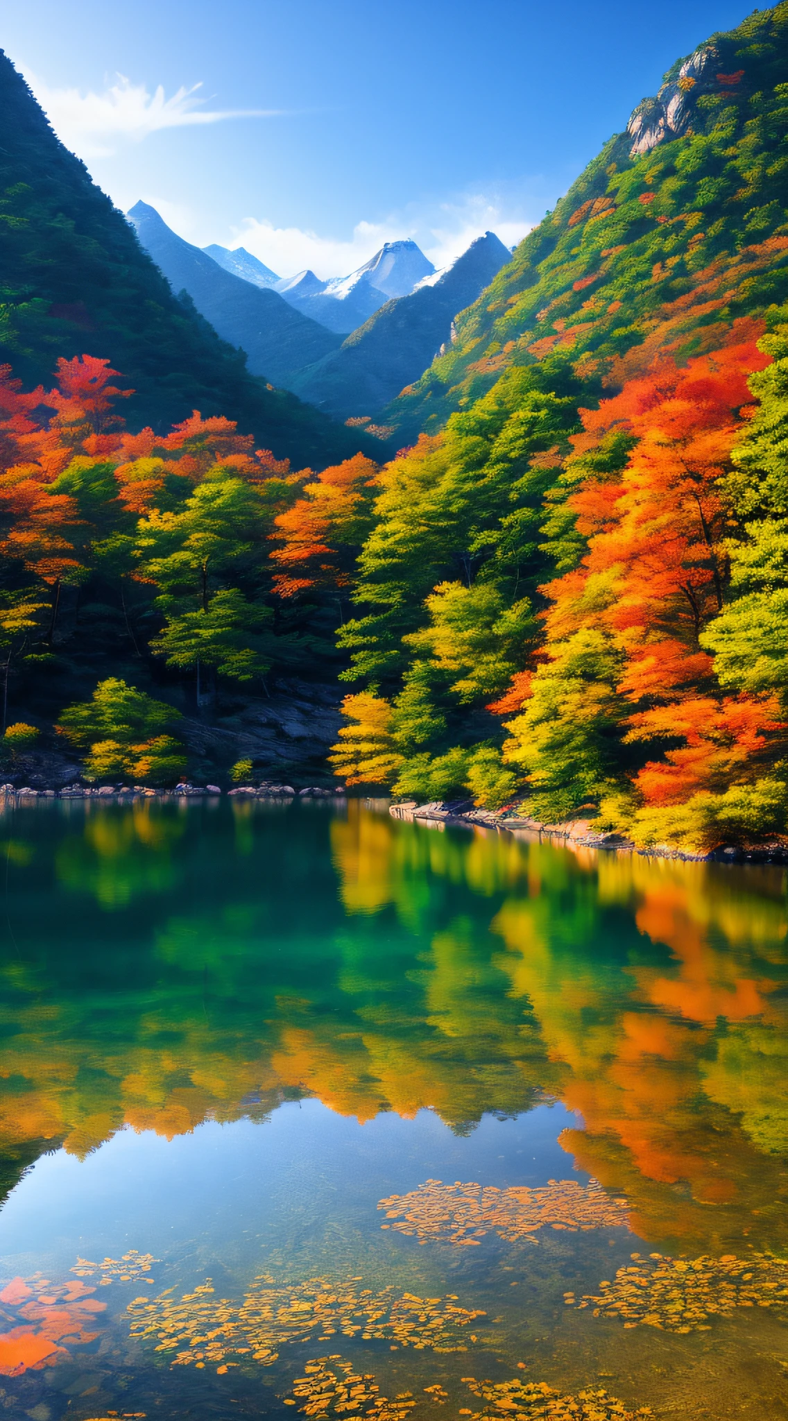 A beautiful Korean mountain and lake, (masterpiece), (portrait), (raw photo), (highly detailed CG unity 8k wallpaper) intricate, sharp focus, dramatic, realistic art