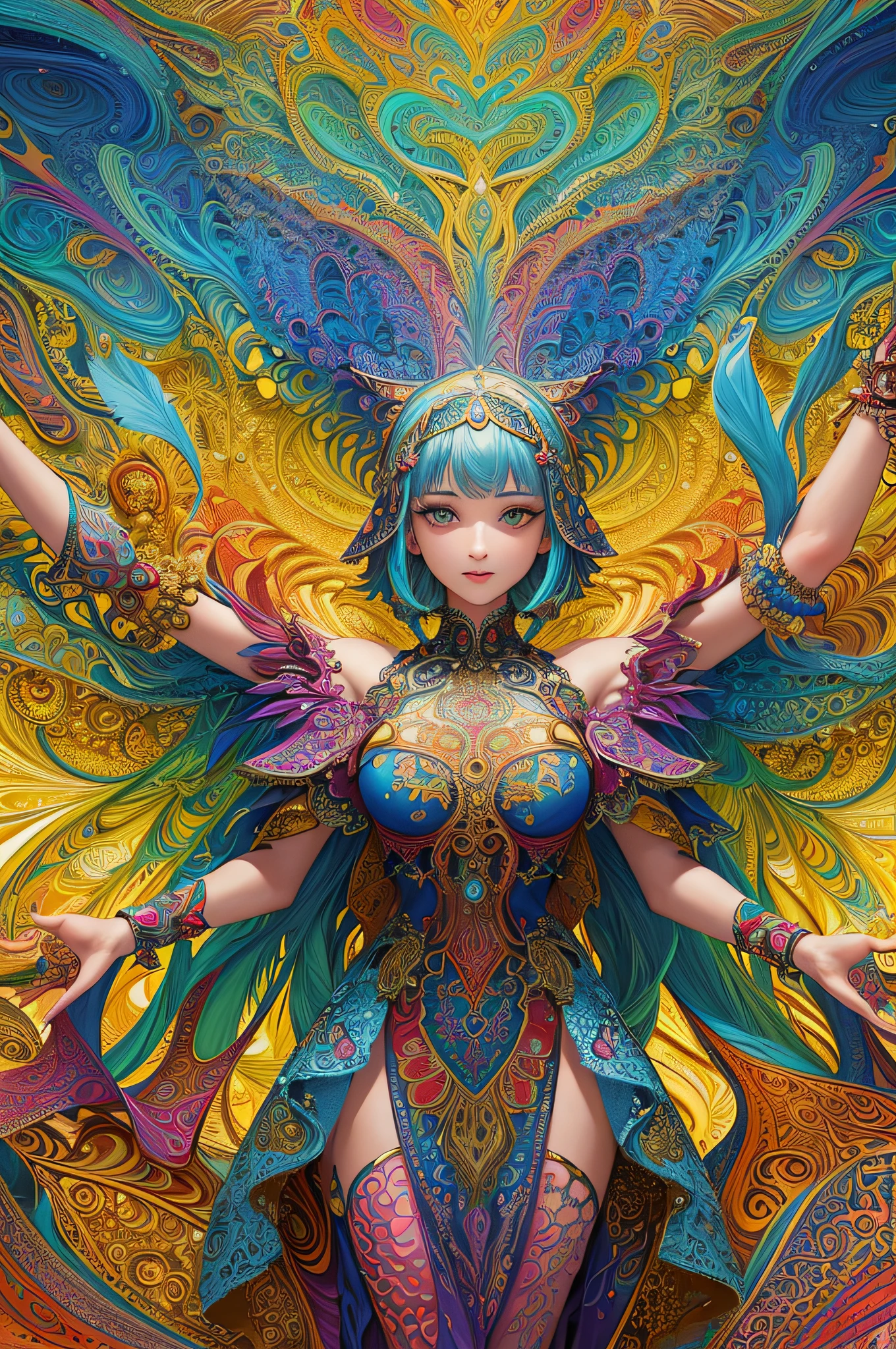 (masterpiece, top quality, best quality, official art, beautiful and aesthetic:1.2), (1girl:1.3), extremely detailed,(fractal art:1.2),colorful,highest detailed,(zentangle:1.2), (dynamic pose), (abstract background:1.5), (treditional dress:1.2), (shiny skin), (many colors:1.4), upper body