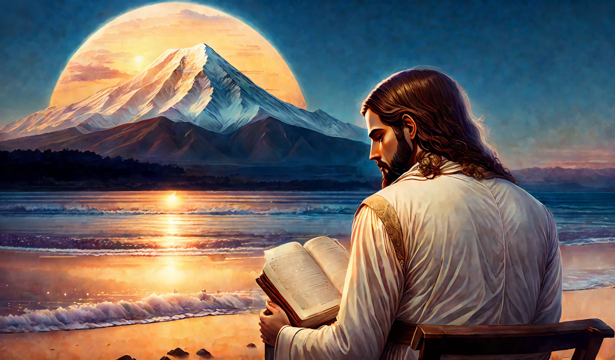 put up an image of Jesus, holding the Bible, in the garments of the time, praying.