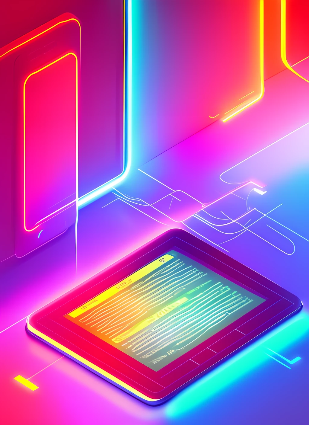 Cover for e-books and tutorials, technologies, vectors, soft colors, electronic circuits, neon light