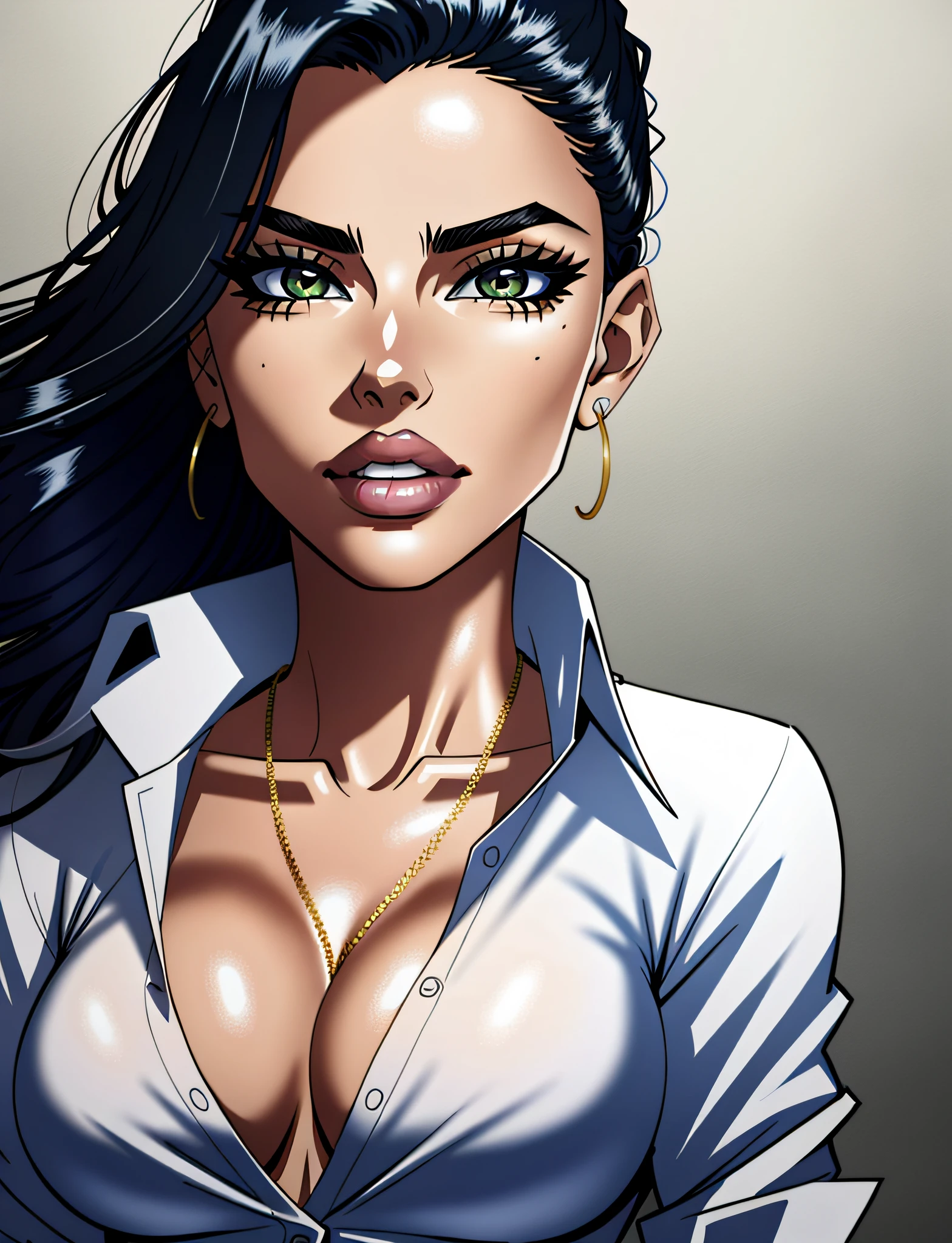 a portrait of model Adriana Lima, stiff jacket, (unbuttoned shirt:1.2), little cleavage, detailed office background face, cinematic, insane details, intricate details, hyperdetailed, closeup, bright face,