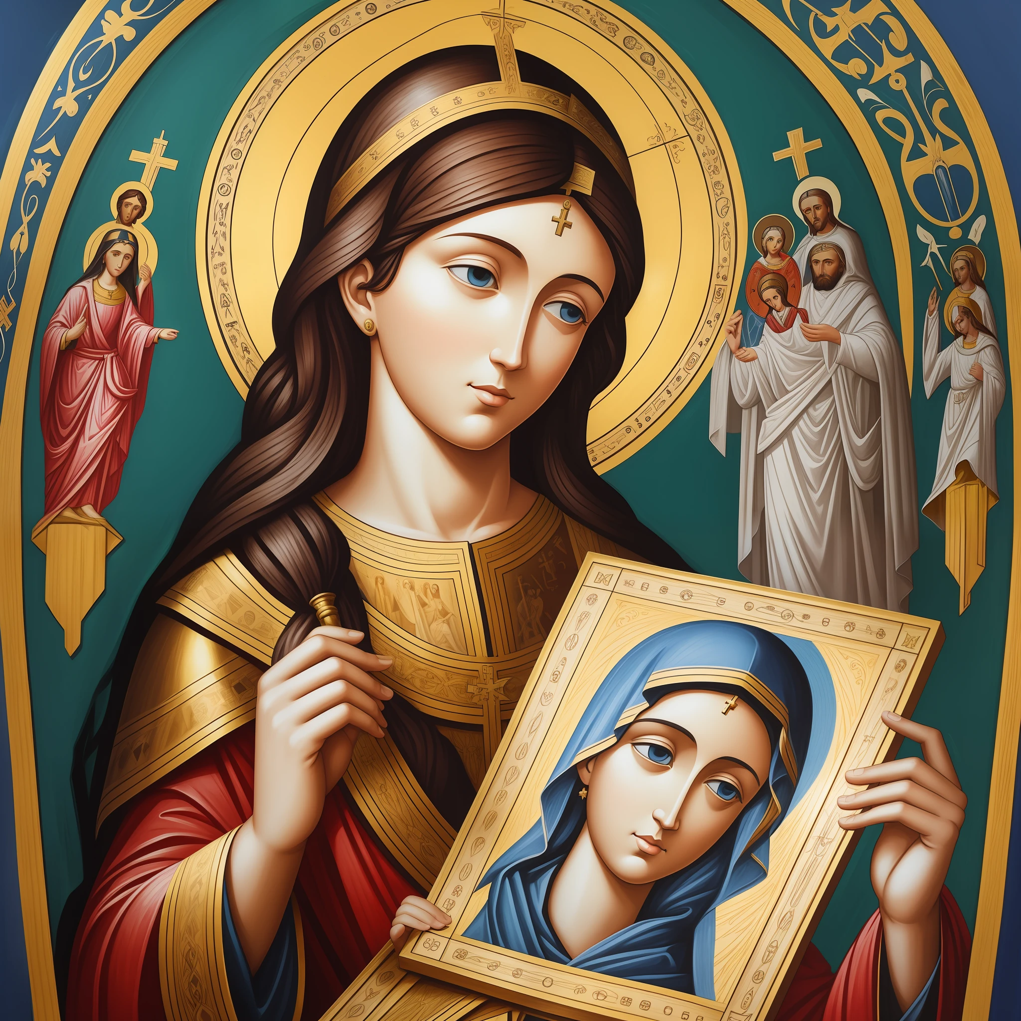 draw me an icon in the style of Christian igonography with St. Mary