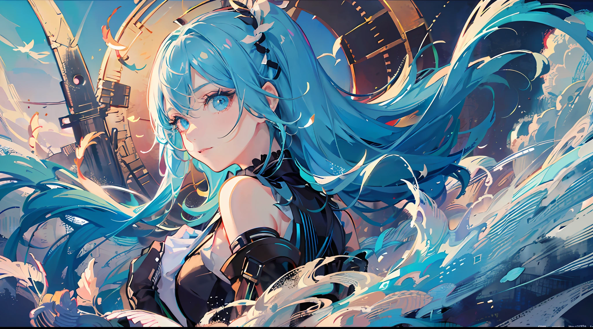 (Ultra HD), Retina Screen, Accurate, Anatomically Correct, Textured Skin, Ultra High Detail, High Detail, High Quality, High Quality, Best Quality, High Resolution, Highest Quality, Masterpiece, (Extremely Detailed), (Best Quality), (Masterpiece), Chiaroscuro, Cinematic Lighting, Chromatic Aberration, Flicker, Ray Tracing, Dynamic Lines, Eye Detail, Lens Glow, Movie Poster, Features, Negative Space, Solo, Floating Color Net, Multiple Colors, Floating Drops, Grass Magic, Dappled Sunlight, Light, Caustic, Rainbow, Beautiful details halo, tilted back, cute emoji, eyelashes, green hair, long hair, head tilt, dynamic pose, asymmetrical hair, oblique bangs, high double ponytail, flowing hair, abstract background, green, upper body, thinking, blue pupils, jumping feathers, exposed shoulders, tights, white gloves, anime girls, anime art painting of new art, anime visuals of cute girls, anime moe art style, childish face, eyes are highlighted and bright, sparkling, concept art, facing the audience, dress, Angel Head Ring, Grass God, Plant, Holy Spirit, Forest