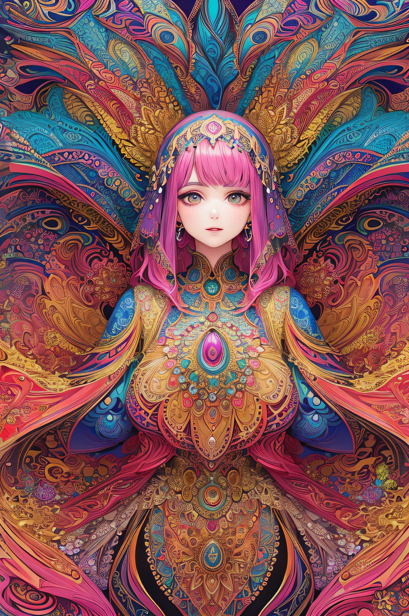 (masterpiece, top quality, best quality, official art, beautiful and aesthetic:1.2), (1girl:1.3), extremely detailed,(fractal art:1.2),colorful,highest detailed,(zentangle:1.2), (dynamic pose), (abstract background:1.5), (treditional dress:1.2), (shiny skin), (many colors:1.4), upper body