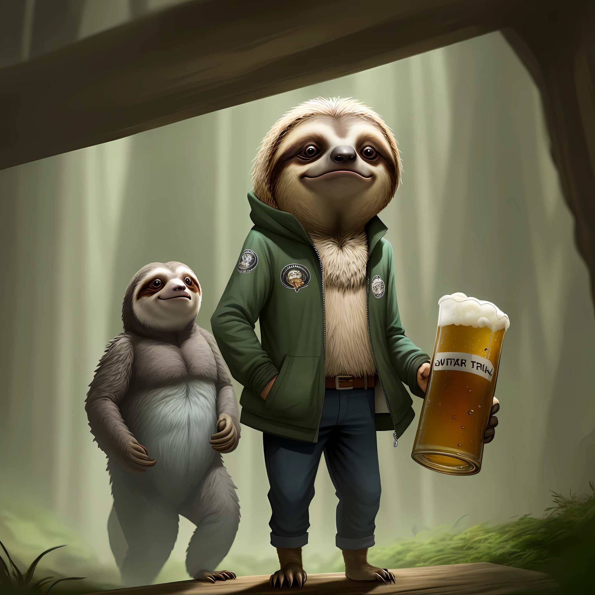 a sloth talking about beer