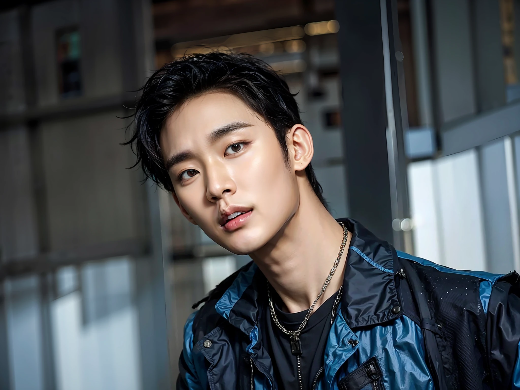 arafed male in a blue and green shirt and a black jacket, cai xukun, hyung tae, portrait of jossi of blackpink, yanjun chengt, taejune kim, key still, portrait of kpop idol, headshot profile picture, joel fletcher, hong june hyung, steven jung, all from the group nct, profile shot, mark lee, profile pic