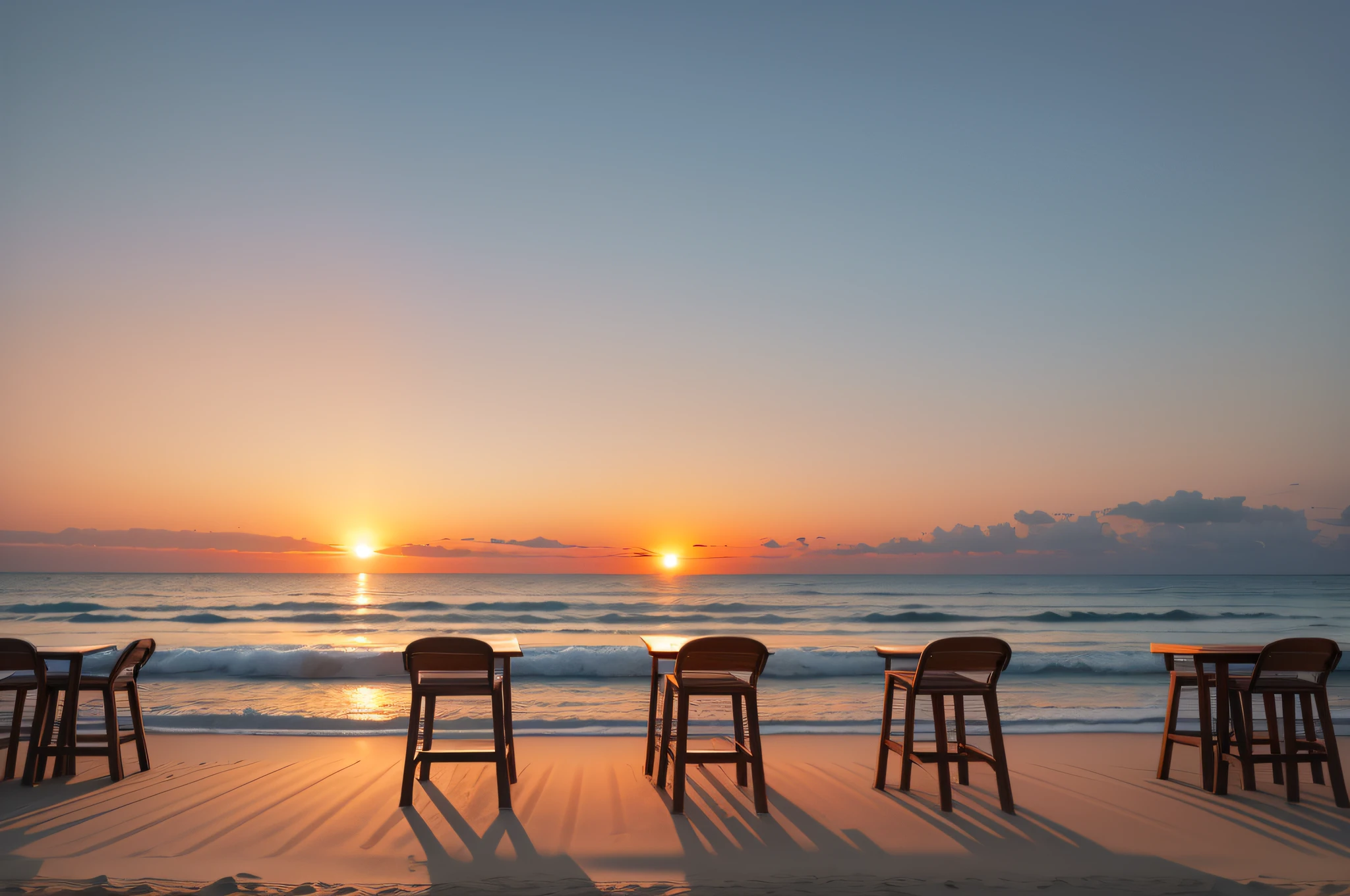 empty bar table against sunset at the beach --auto --s2