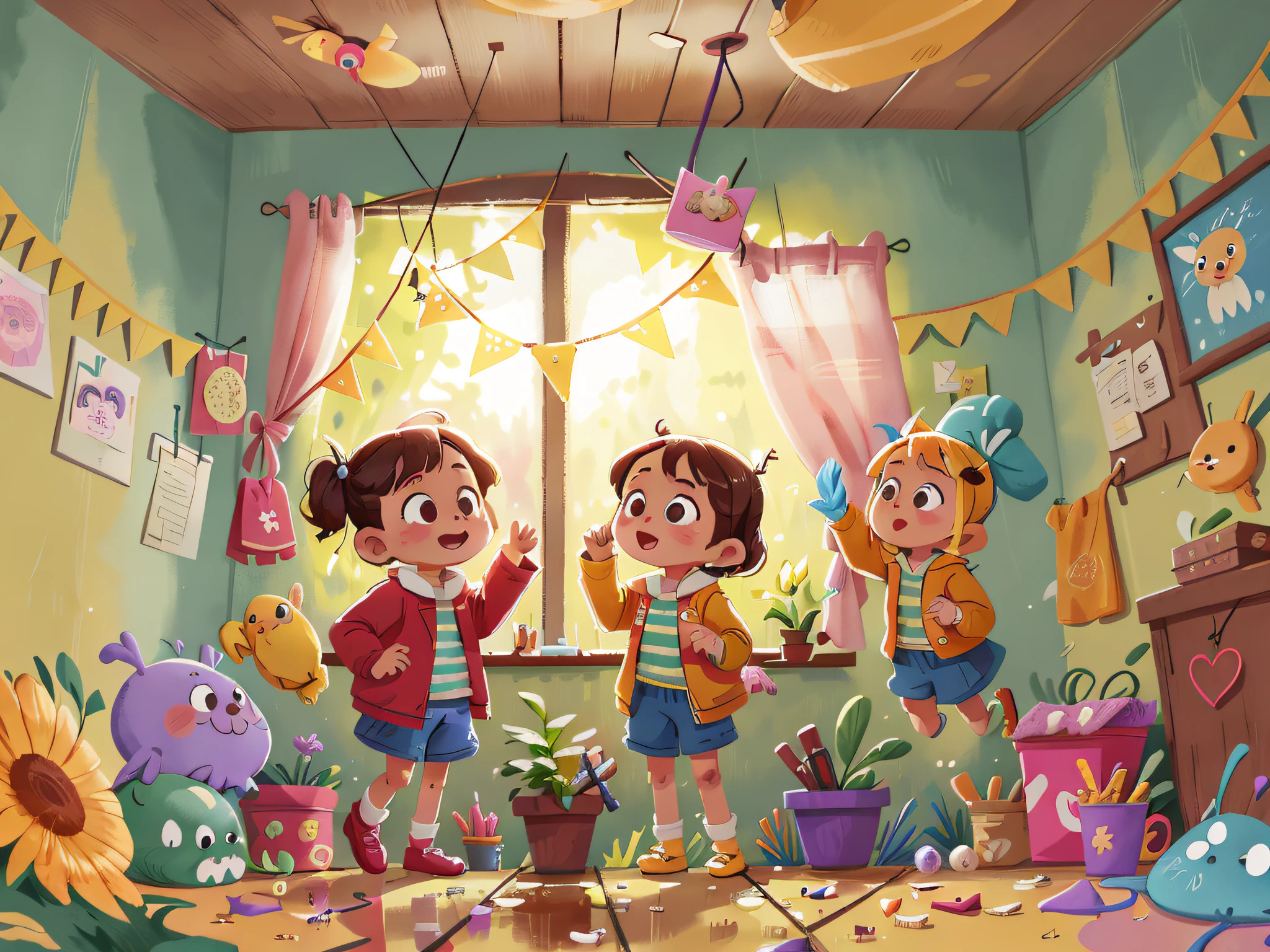 On a rainy day, the "Pillipillias" had fun jumping in the puddles, but always remembering not to dirty the house. Then, with Mom's help, they dried their feet and hung up their coats so as not to wet the furniture. The twins knew that responsibility was important, even in play.