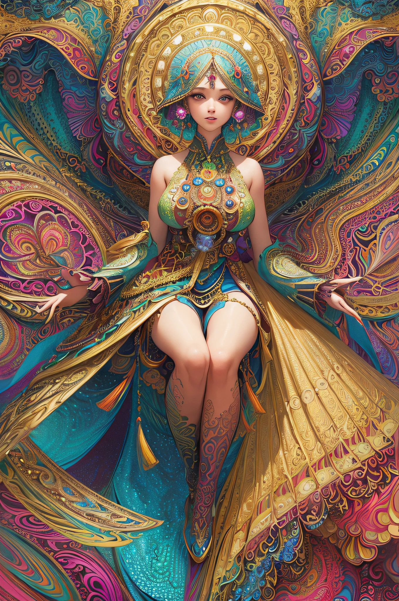(masterpiece, top quality, best quality, official art, beautiful and aesthetic:1.2), (1girl:1.3), extremely detailed,(fractal art:1.2),colorful,highest detailed,(zentangle:1.2), (dynamic pose), (abstract background:1.5), (treditional dress:1.2), (shiny skin), (many colors:1.4), upper body