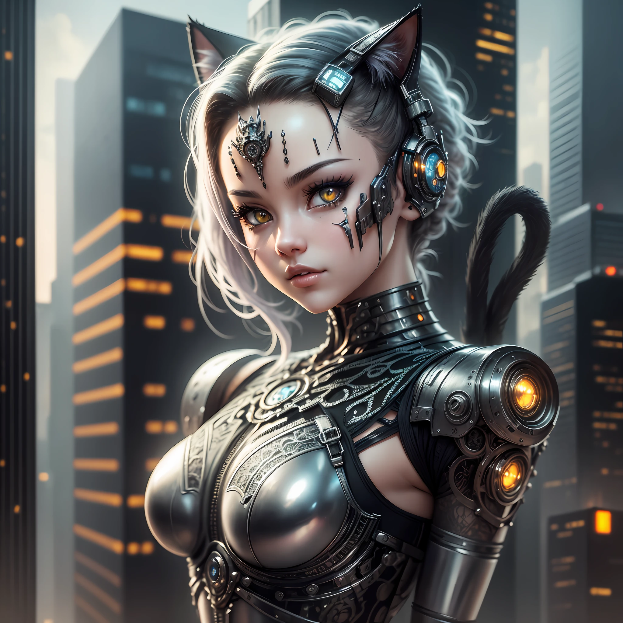 a cute kitten made out of metal, cyborg, cyberpunk style, ((intricate details)), hdr, ((intricate details, hyperdetailed)), cinematic shot, vignette --auto --s2