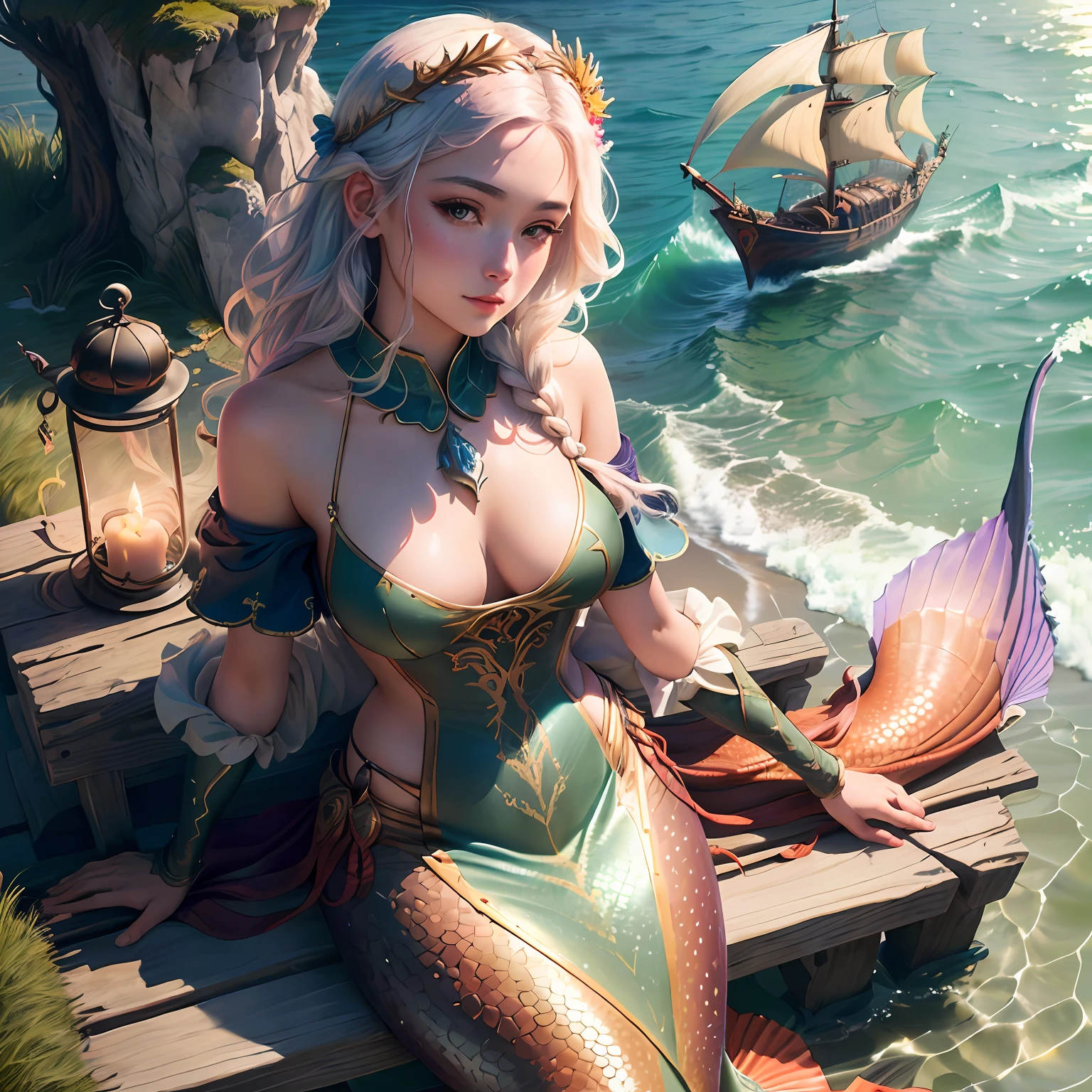 beautiful girl,sea,dragon
