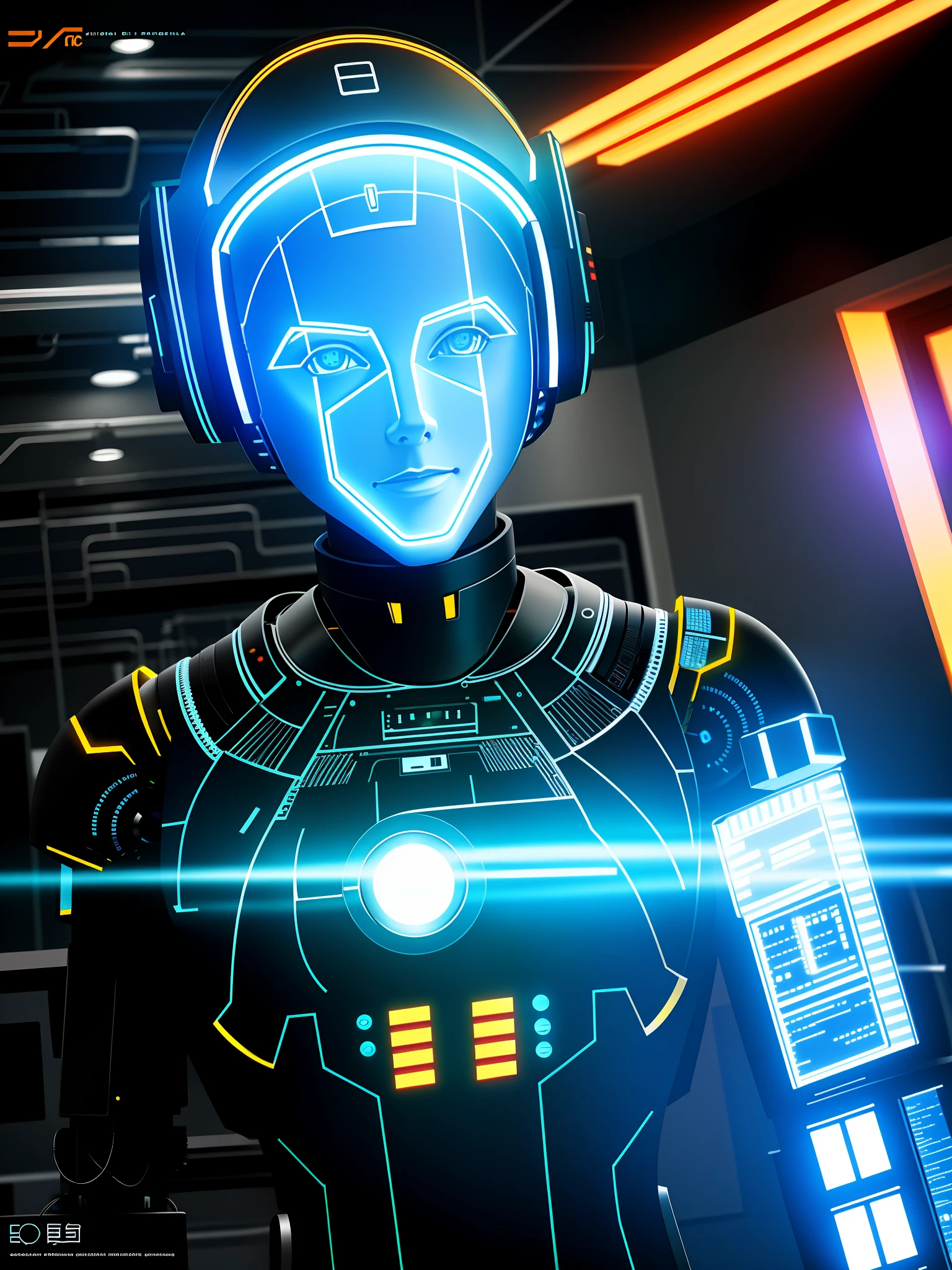 robot teacher, construction, plastic skin, robotic face, circuits, cybernetics, cinematic lighting, realistic photo, life like, 85mm, photo