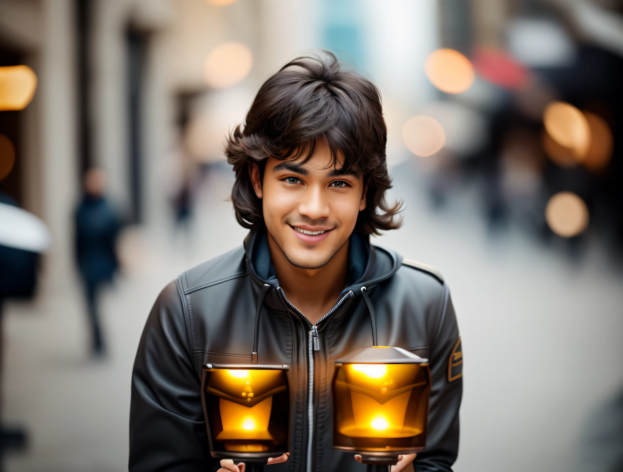 masterpiece, use the same photo as ControlNet: 1.5, use the same reference as the photo man, identical to photo: 1.5, YOUNG OF 18 YEARS, walking down a beautiful street urban landscape, late afternoon, well dressed, dress with top, perfect teeth, (high detail: 1.37), rough face, natural skin, high quality, , perfect brown eyes, (detailed face and eyes),  (face: 1.37), noise, extra, real photo, PSD, lamp film photography, sharp focus, contrast lighting, detailed skin, high resolution 8k, crazy detail, realistic, professional photography, 8k UHD, SLR camera, soft lighting, high quality, film grain, Fujifilm XT3, cinematic rendering.