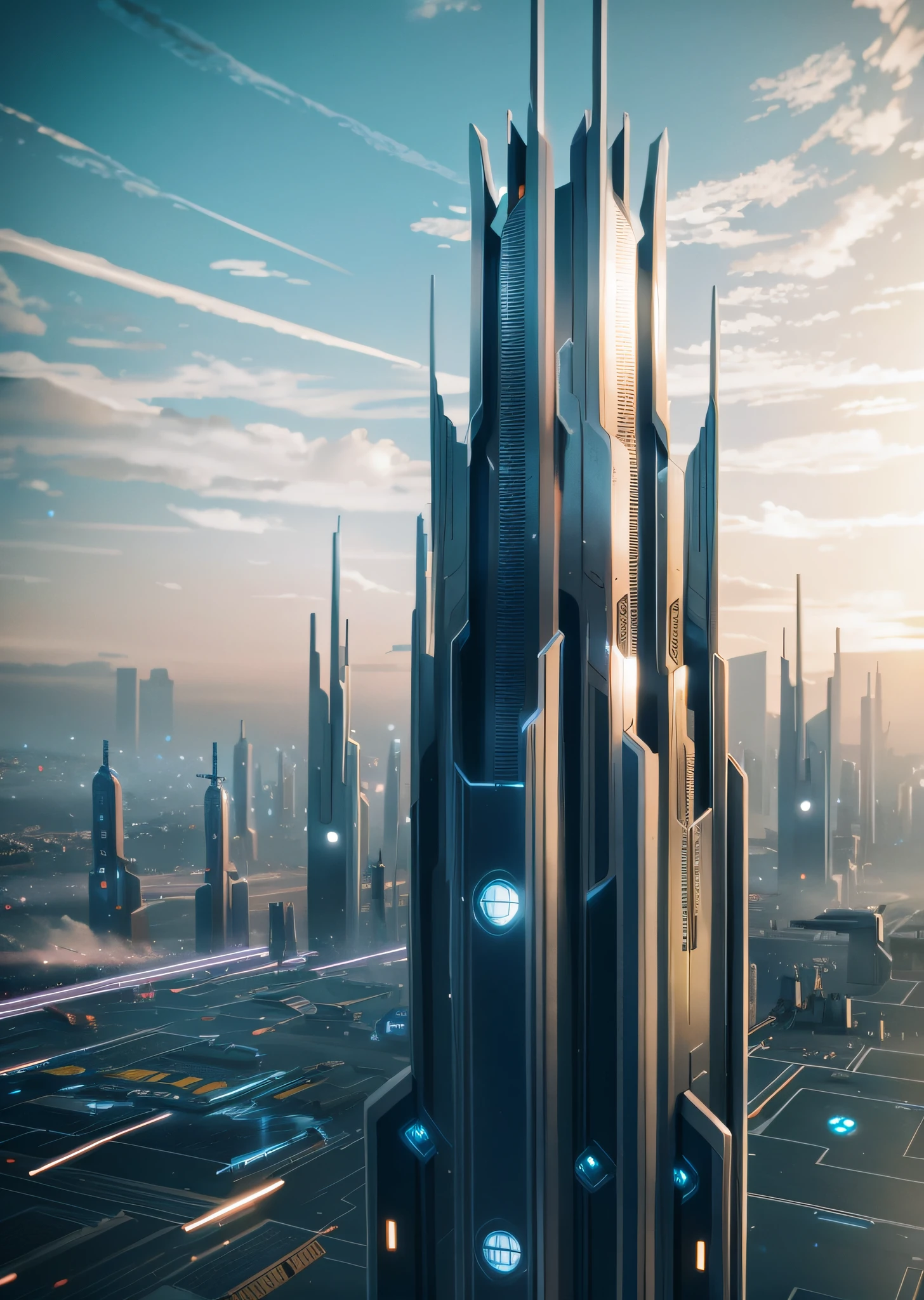science fiction art, futuristic city
